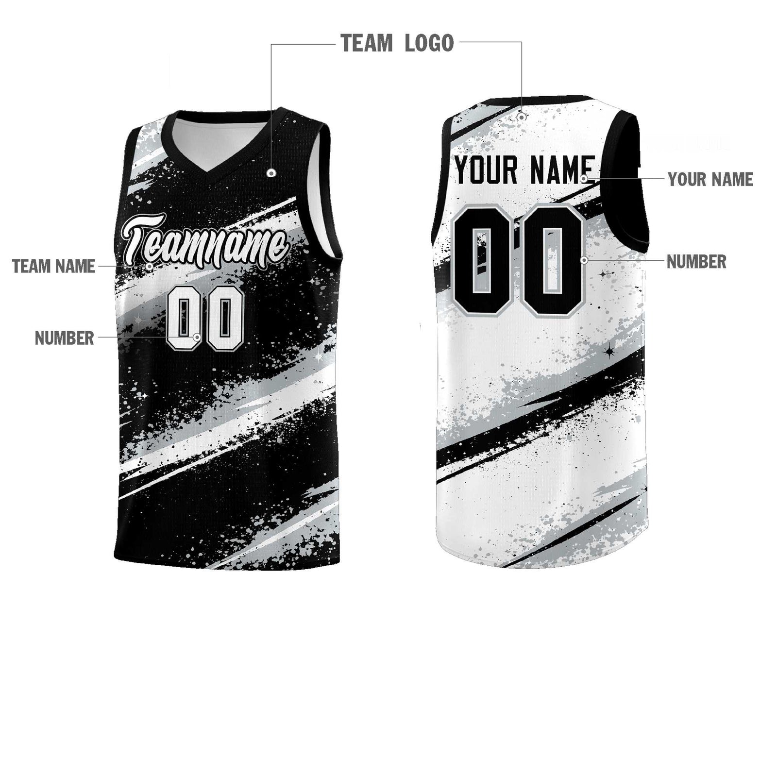 Custom Black Silver White Basketball Jersey Stellar Strike Series Stellar Quick-Drying