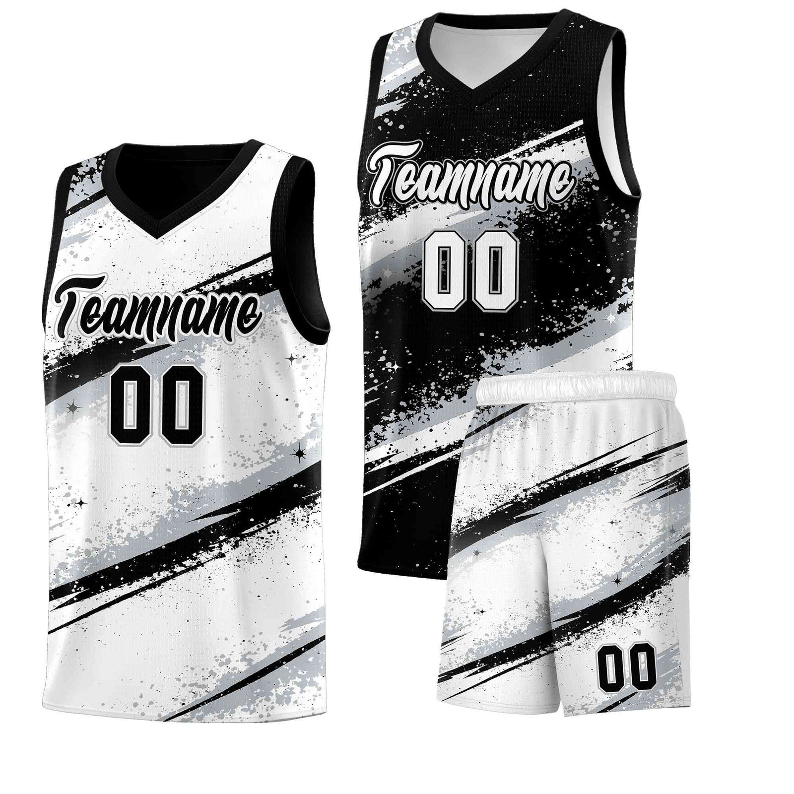 Custom Black Silver White Basketball Jersey Stellar Strike Series Stellar Quick-Drying