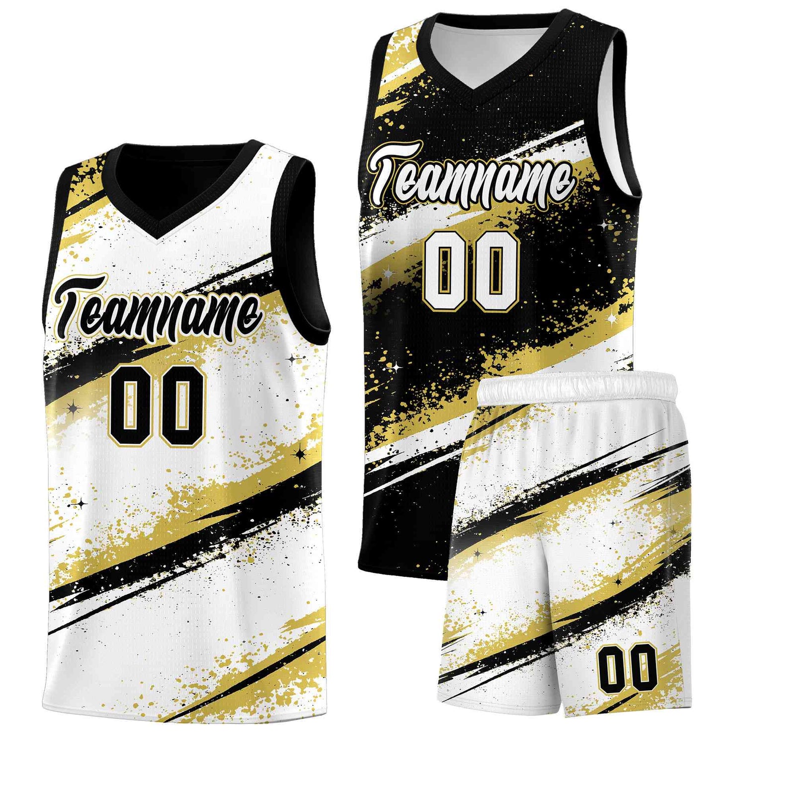 Custom Black Old Gold White Basketball Jersey Stellar Strike Series Reversible Wrinkle-Resistant