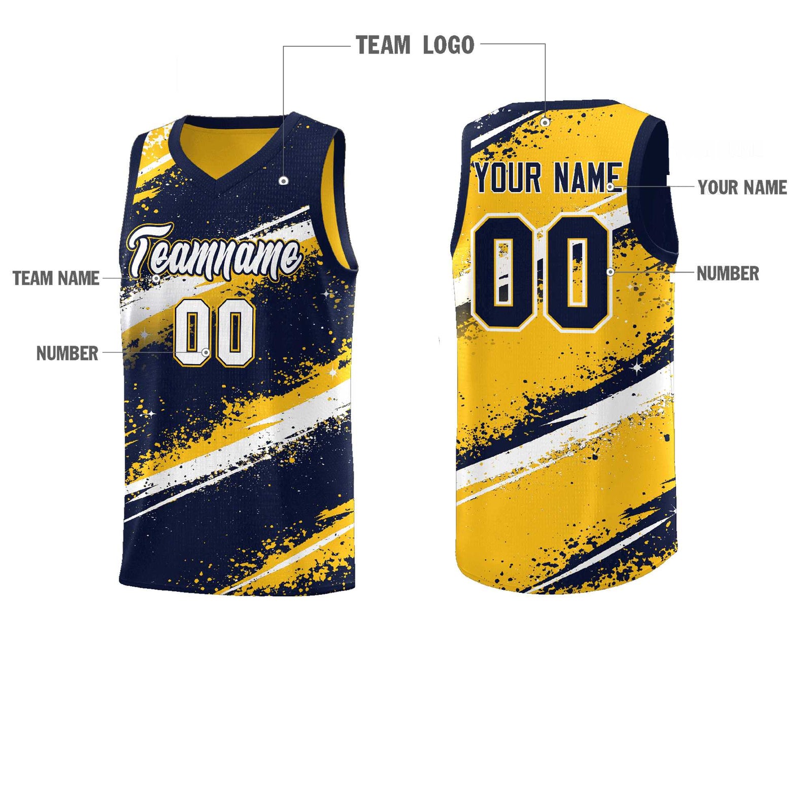 Custom Navy Yellow White Basketball Jersey Stellar Strike Series Velocity Sublimation Printing