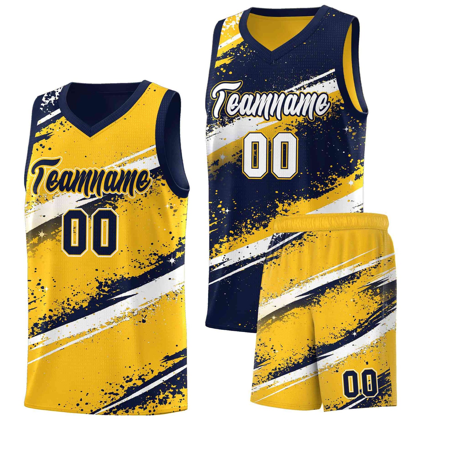 Custom Navy Yellow White Basketball Jersey Stellar Strike Series Velocity Sublimation Printing