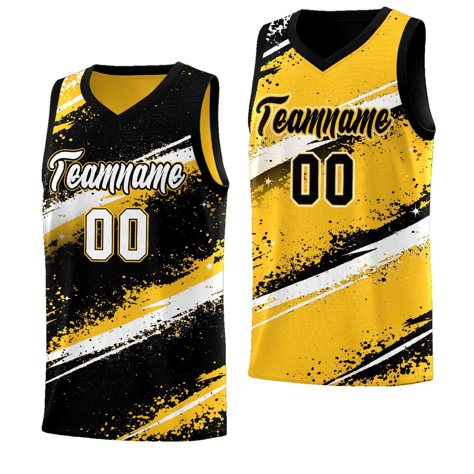 Custom Black Yellow White Basketball Jersey Stellar Strike Series Splash Wrinkle-Resistant