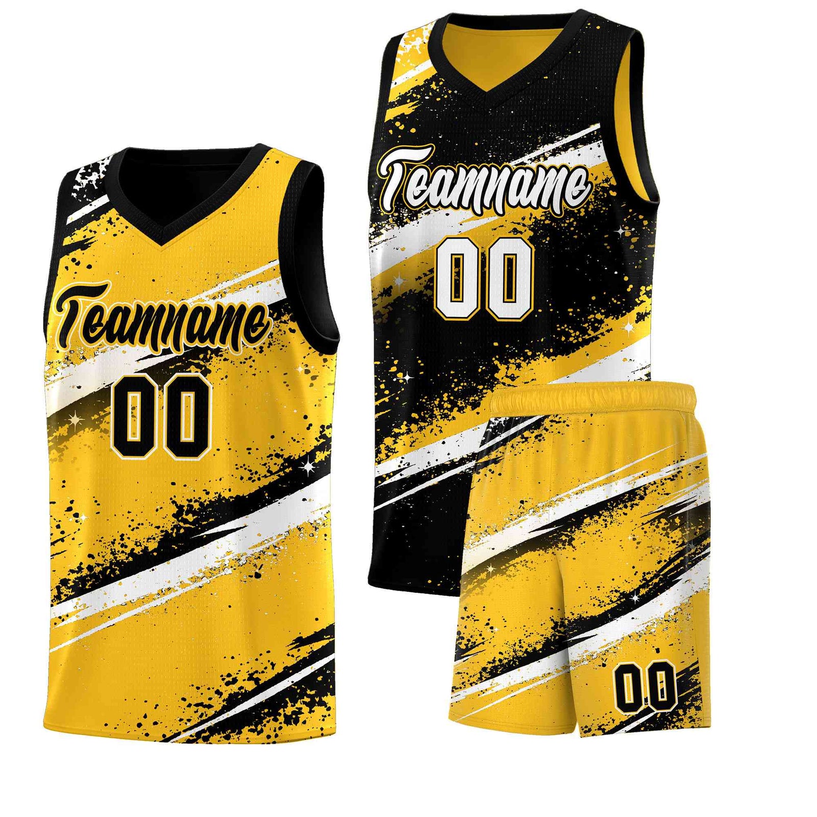 Custom Black Yellow White Basketball Jersey Stellar Strike Series Splash Wrinkle-Resistant