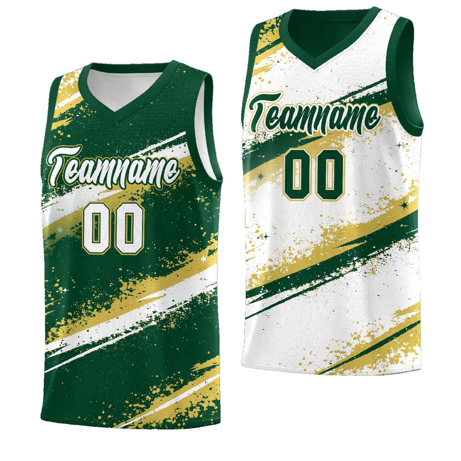 Custom Dark Green Old Gold White Basketball Jersey Stellar Strike Series Splash Drapable