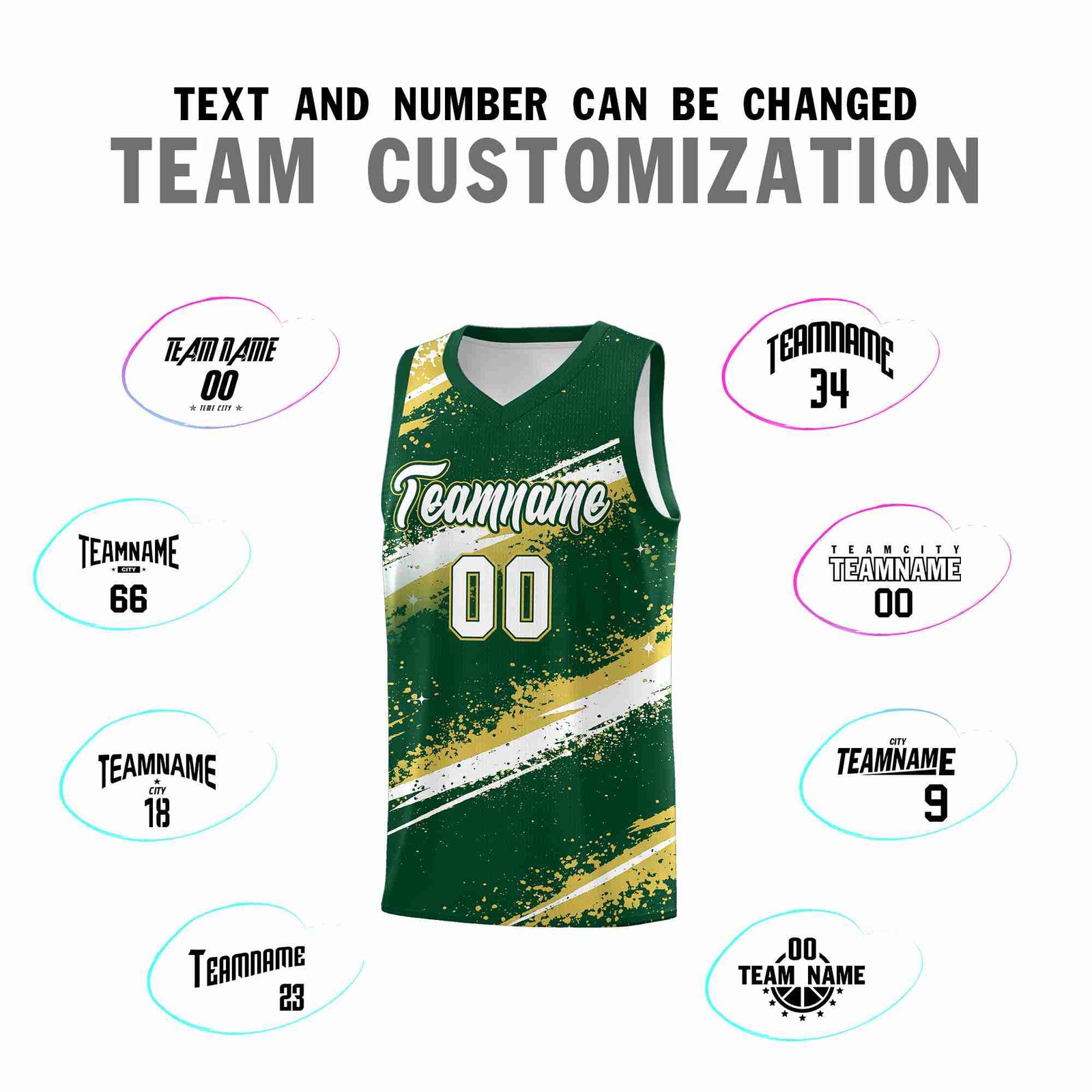 Custom Dark Green Old Gold White Basketball Jersey Stellar Strike Series Splash Drapable