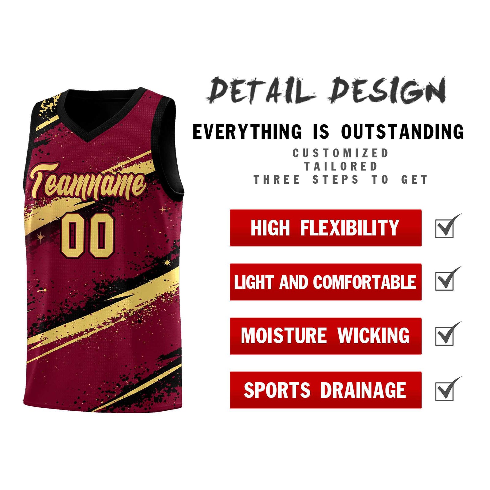 Custom Crimson Black Khaki Basketball Jersey Stellar Strike Series Dynamic Breathable