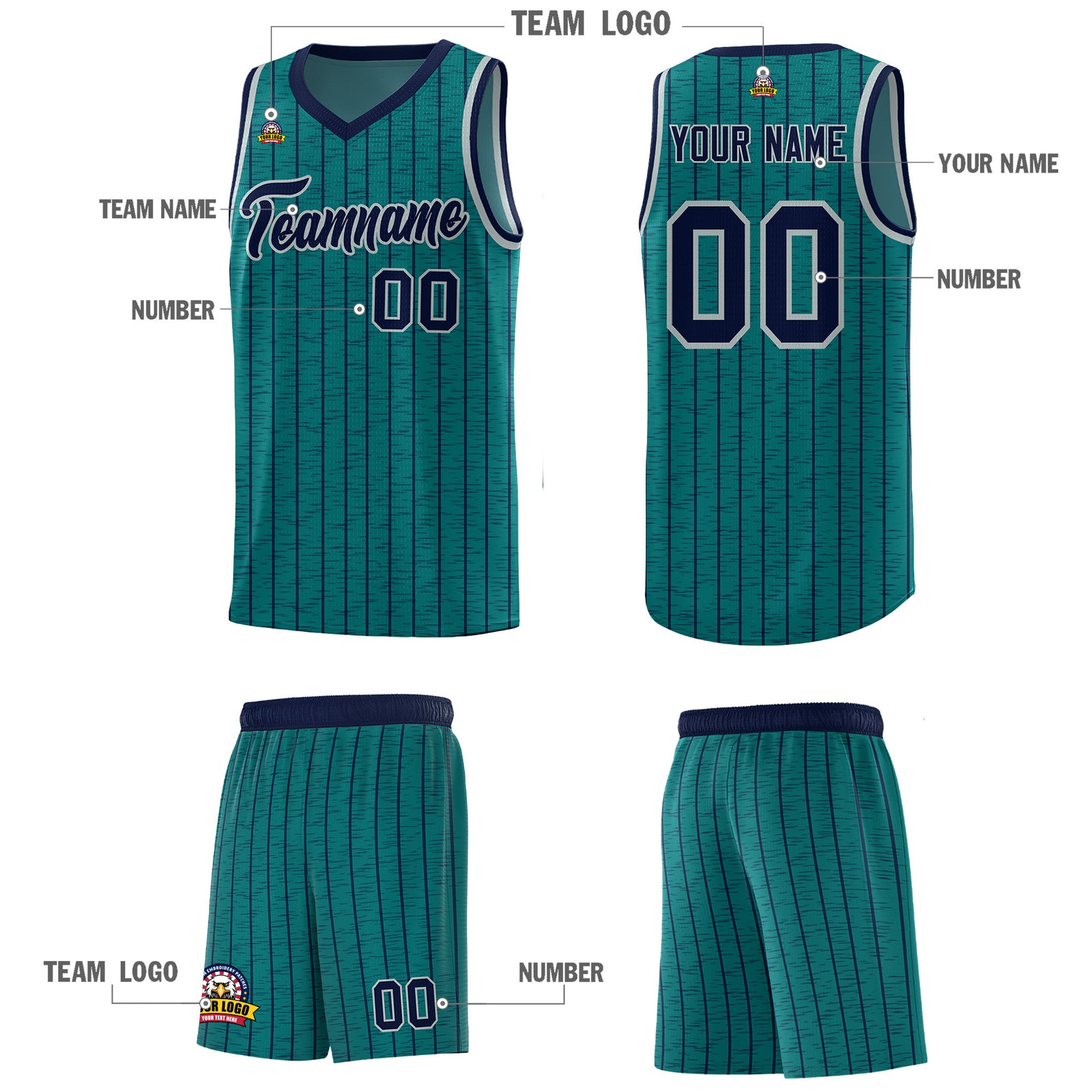 Custom Teal Custom Gray Pinstripe Retro Sets Uniform Basketball Jersey