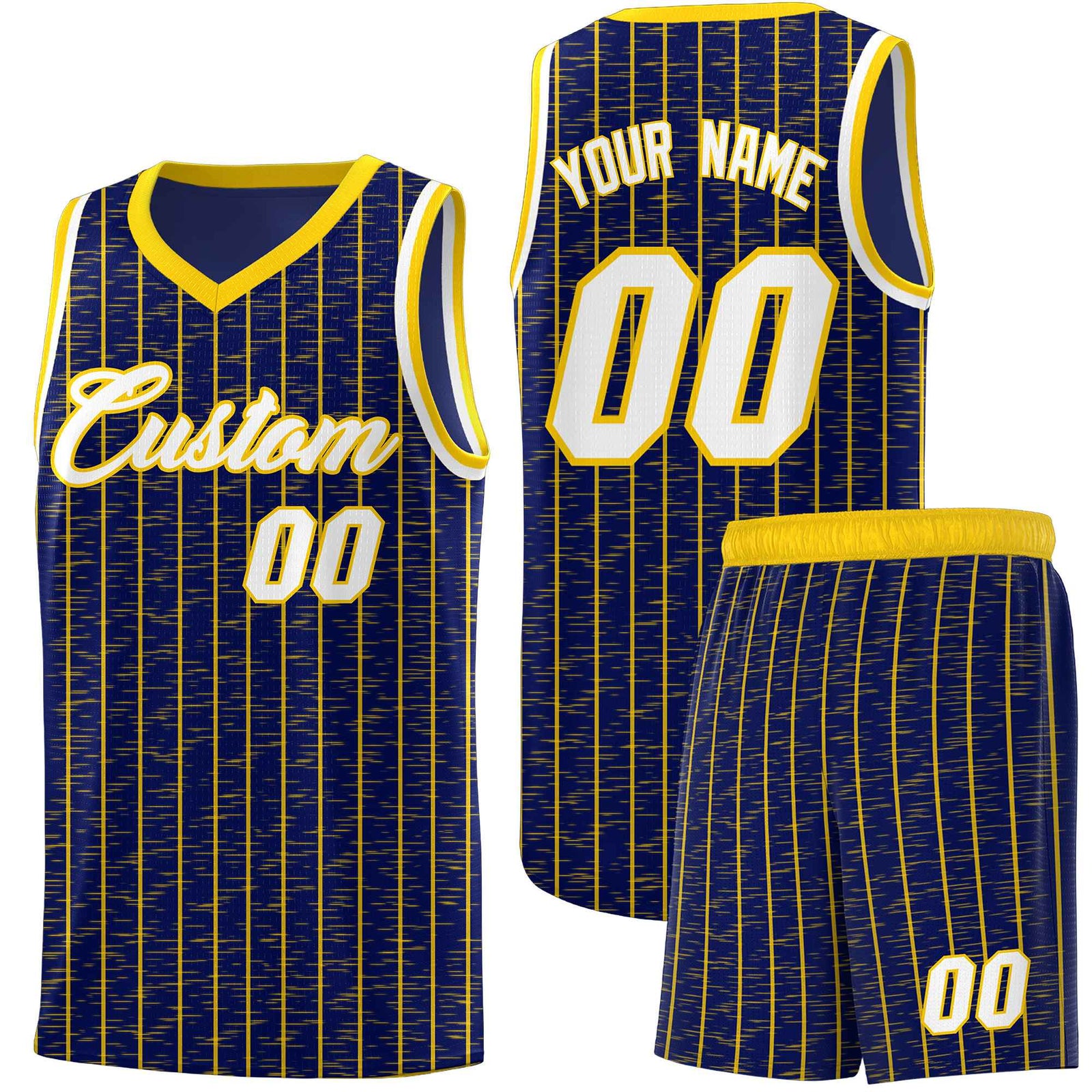 Custom Navy Custom Gray Pinstripe Retro Sets Uniform Basketball Jersey