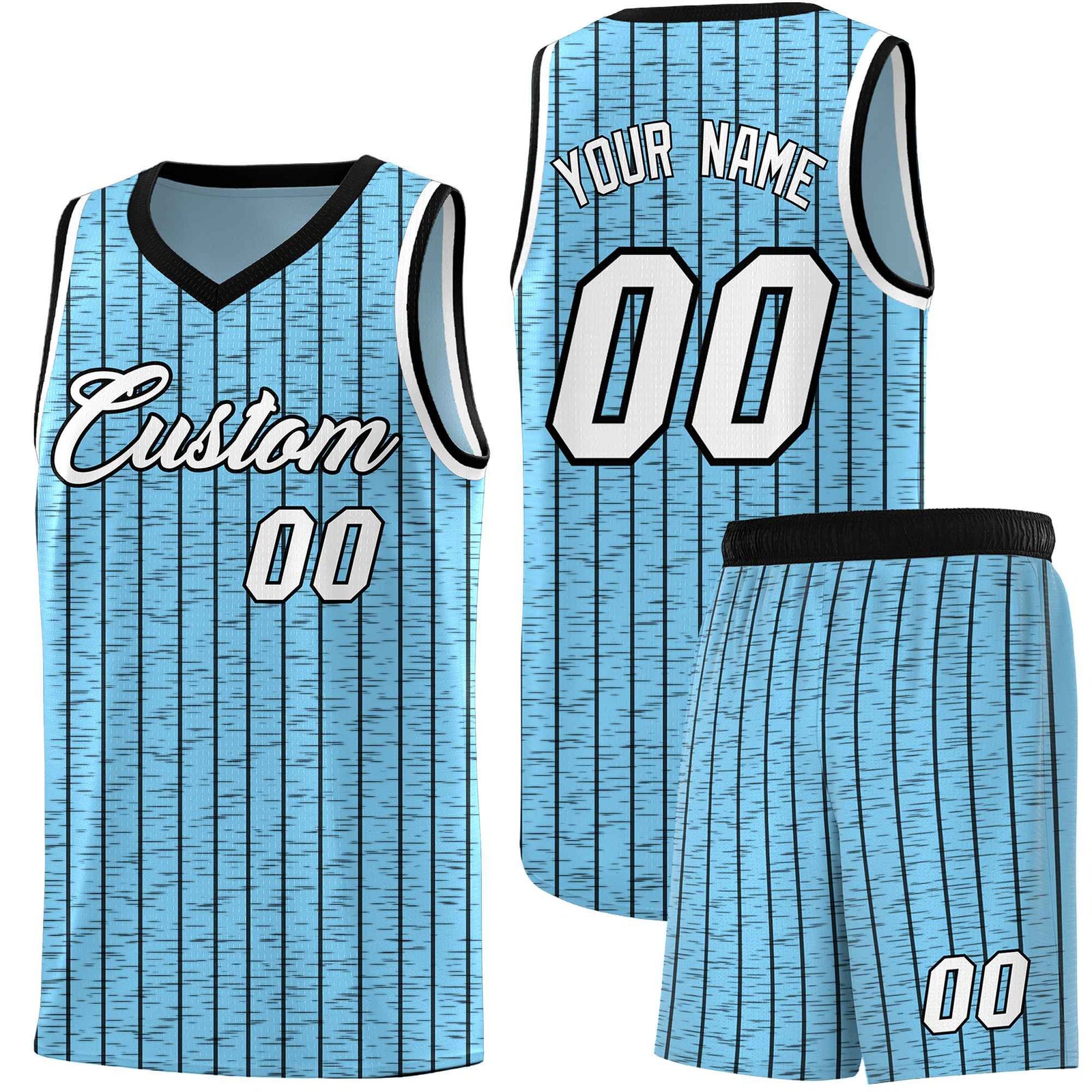 Custom Light Blue Custom Gray Pinstripe Retro Sets Uniform Basketball Jersey