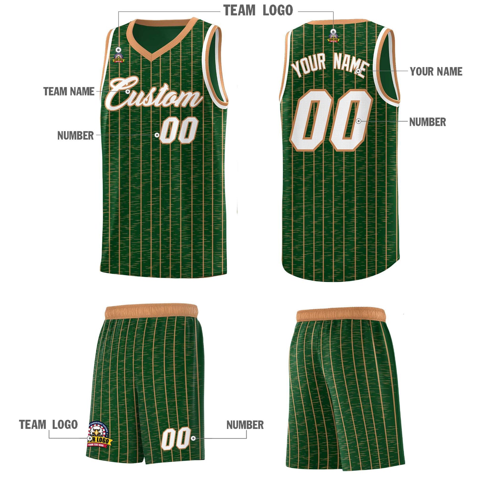 Custom Green Custom Gray Pinstripe Retro Sets Uniform Basketball Jersey