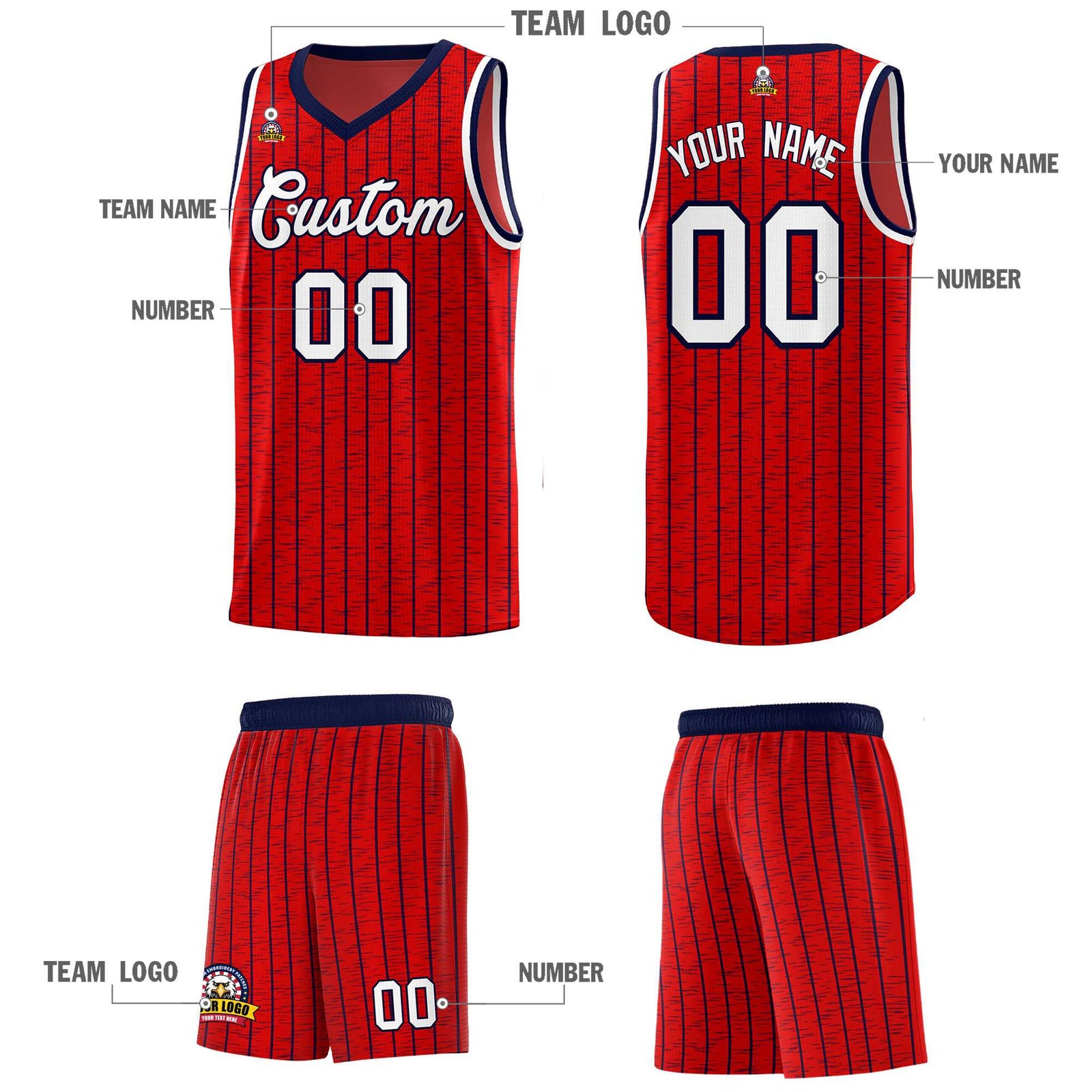 Custom Red Custom Gray Pinstripe Retro Sets Uniform Basketball Jersey