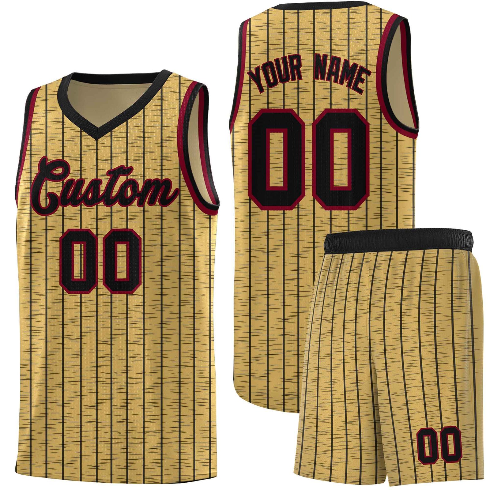 Custom Old Gold Custom Gray Pinstripe Retro Sets Uniform Basketball Jersey