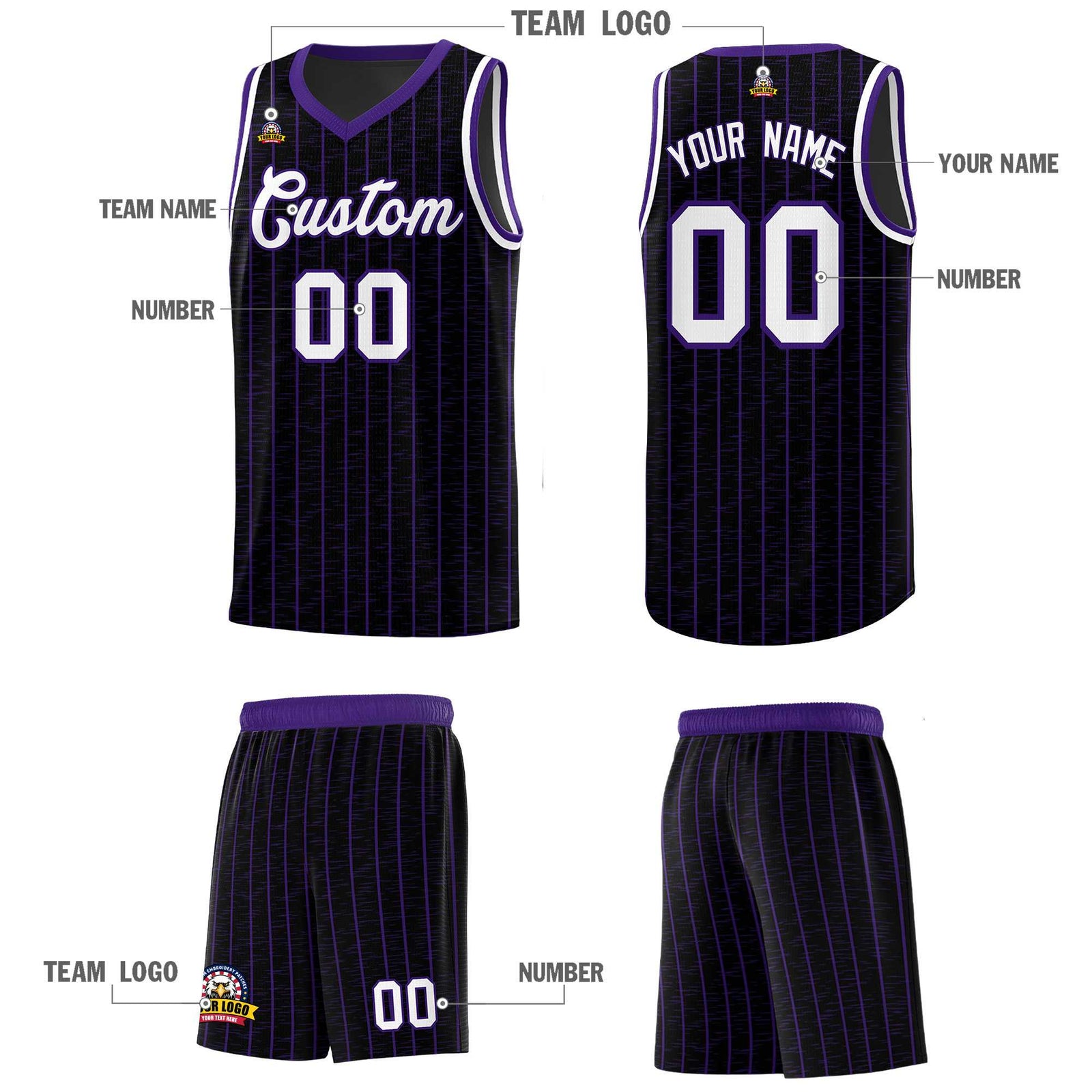 Custom Black Custom Gray Pinstripe Retro Sets Uniform Basketball Jersey
