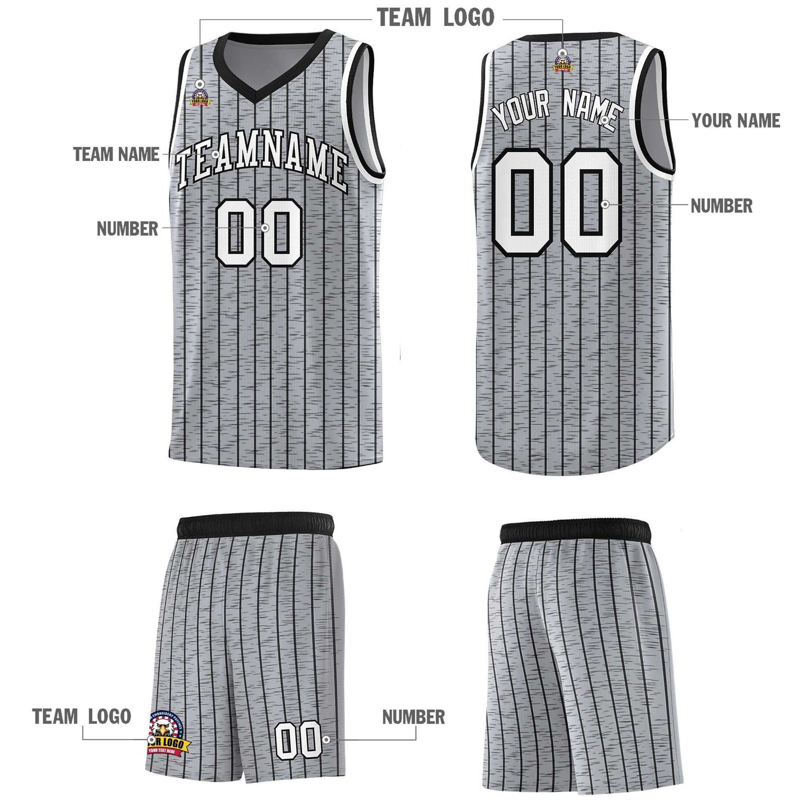 Custom Gray Custom Gray Pinstripe Retro Sets Uniform Basketball Jersey