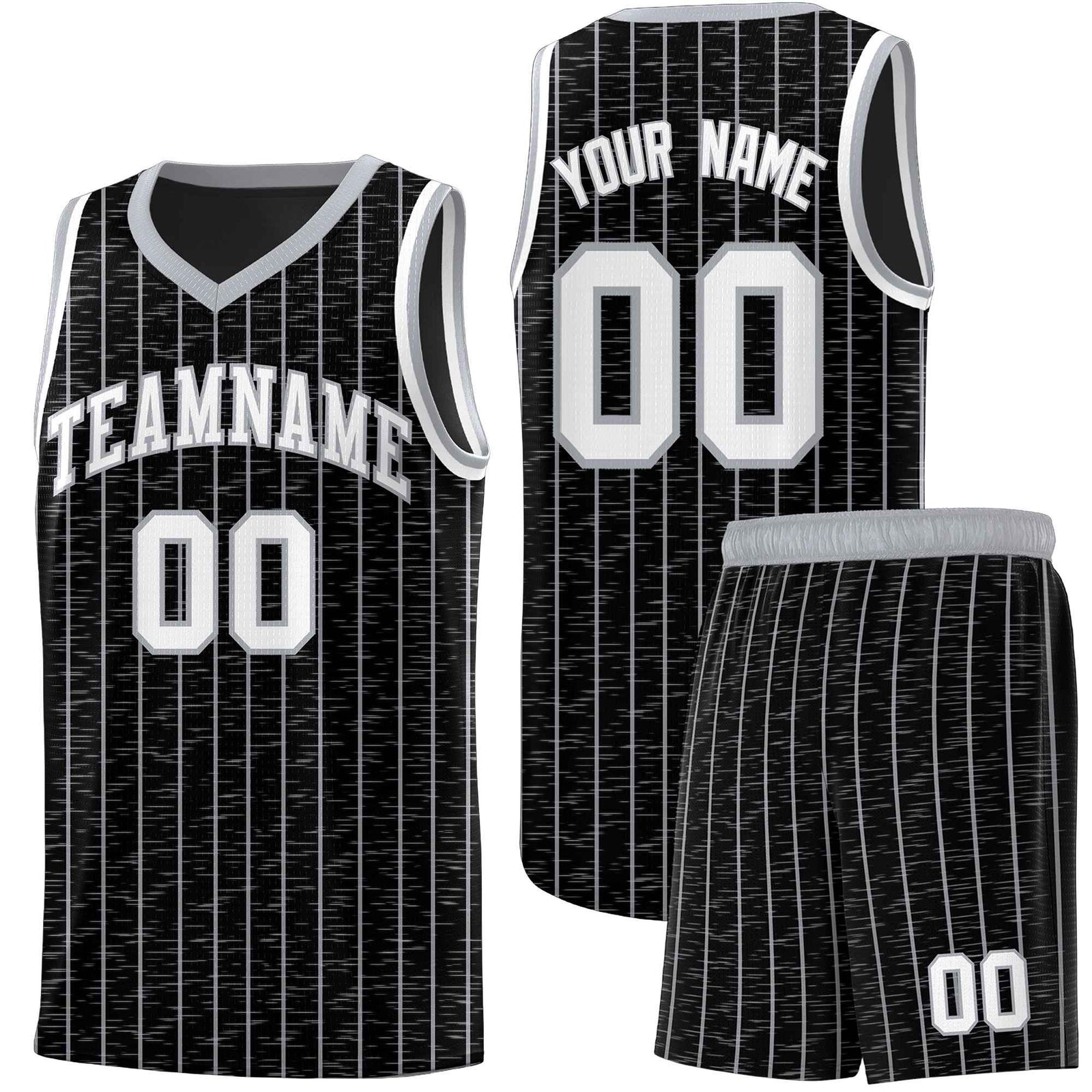 Custom Black Custom Gray Pinstripe Retro Sets Uniform Basketball Jersey
