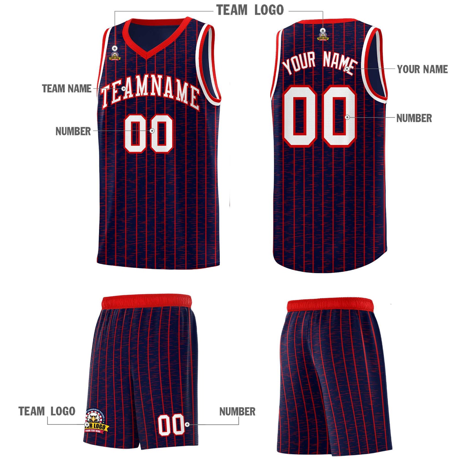 Custom Navy Custom Gray Pinstripe Retro Sets Uniform Basketball Jersey