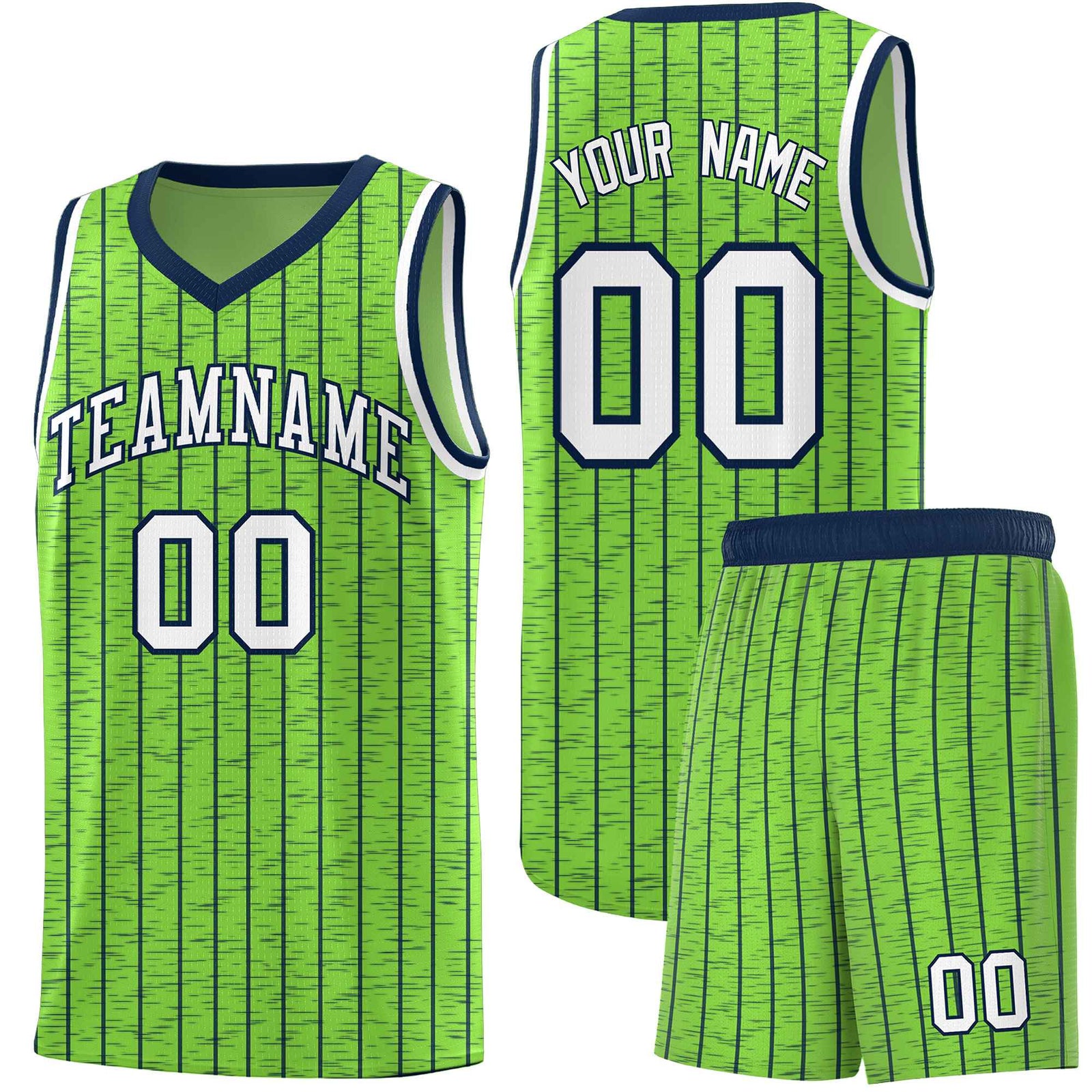 Custom Fluorescent Green Custom Gray Pinstripe Retro Sets Uniform Basketball Jersey