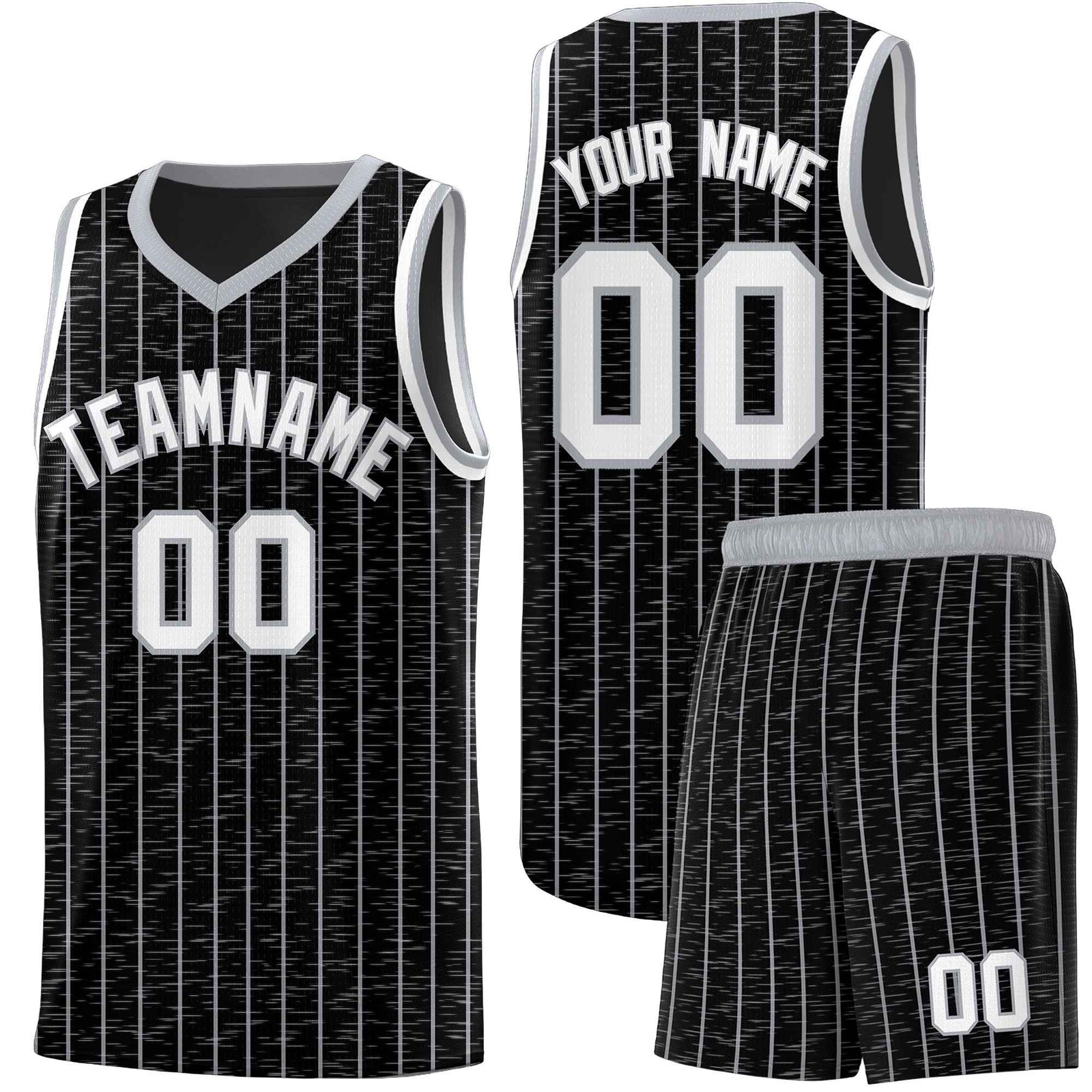 Custom Black Custom Gray Pinstripe Retro Sets Uniform Basketball Jersey