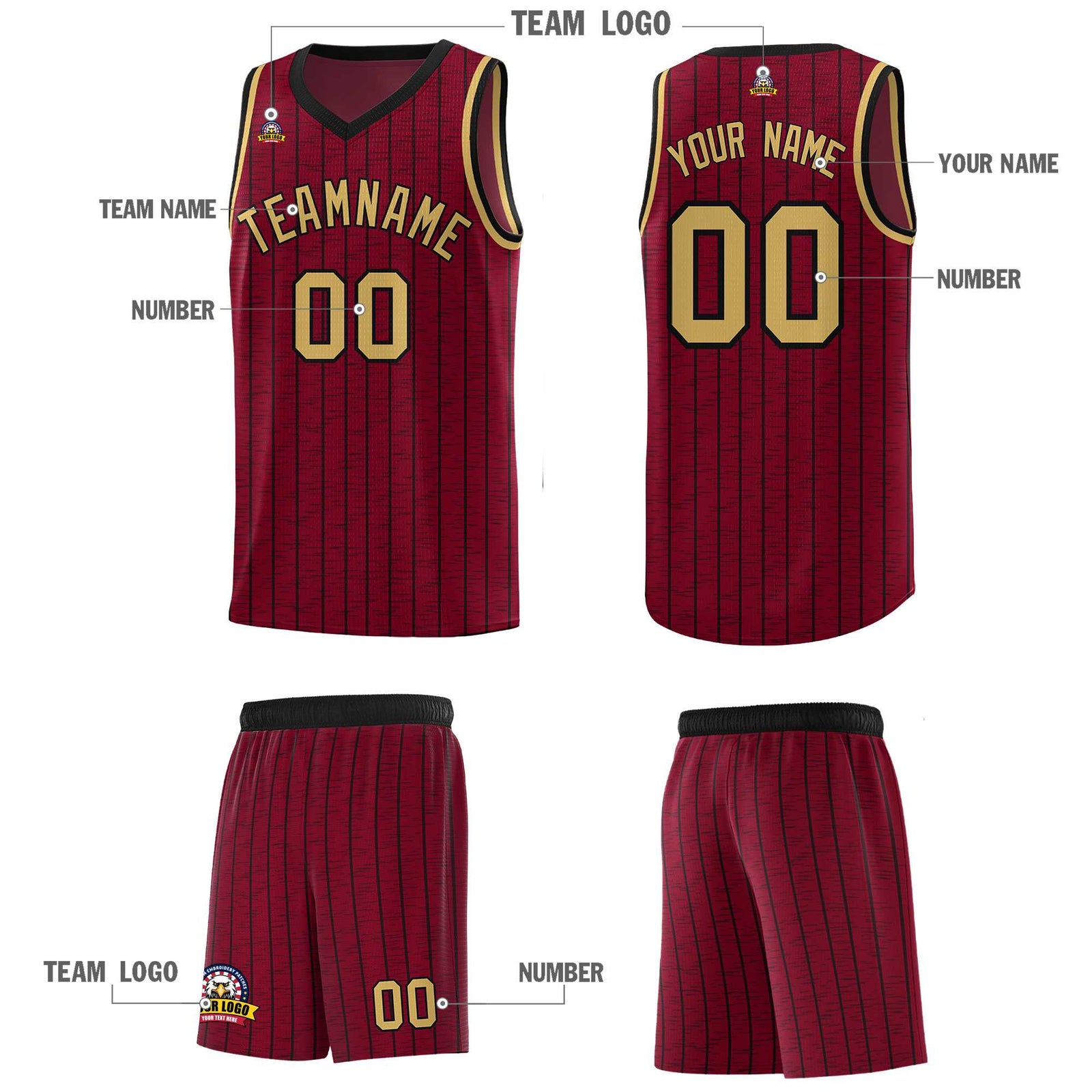 Custom Crimson Custom Gray Pinstripe Retro Sets Uniform Basketball Jersey