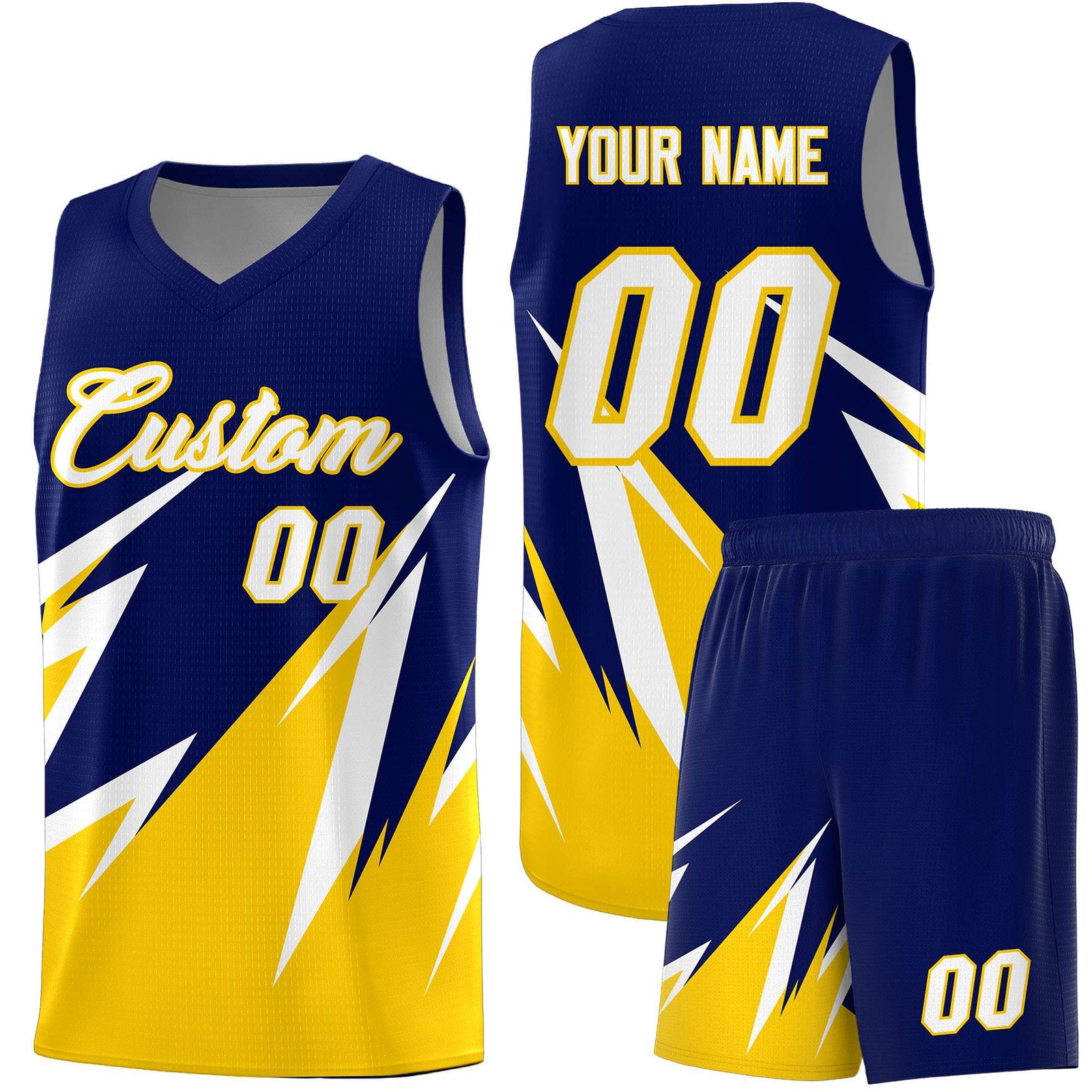 Custom Navy Abstract Mountain Pattern Sports Uniform Basketball Jersey