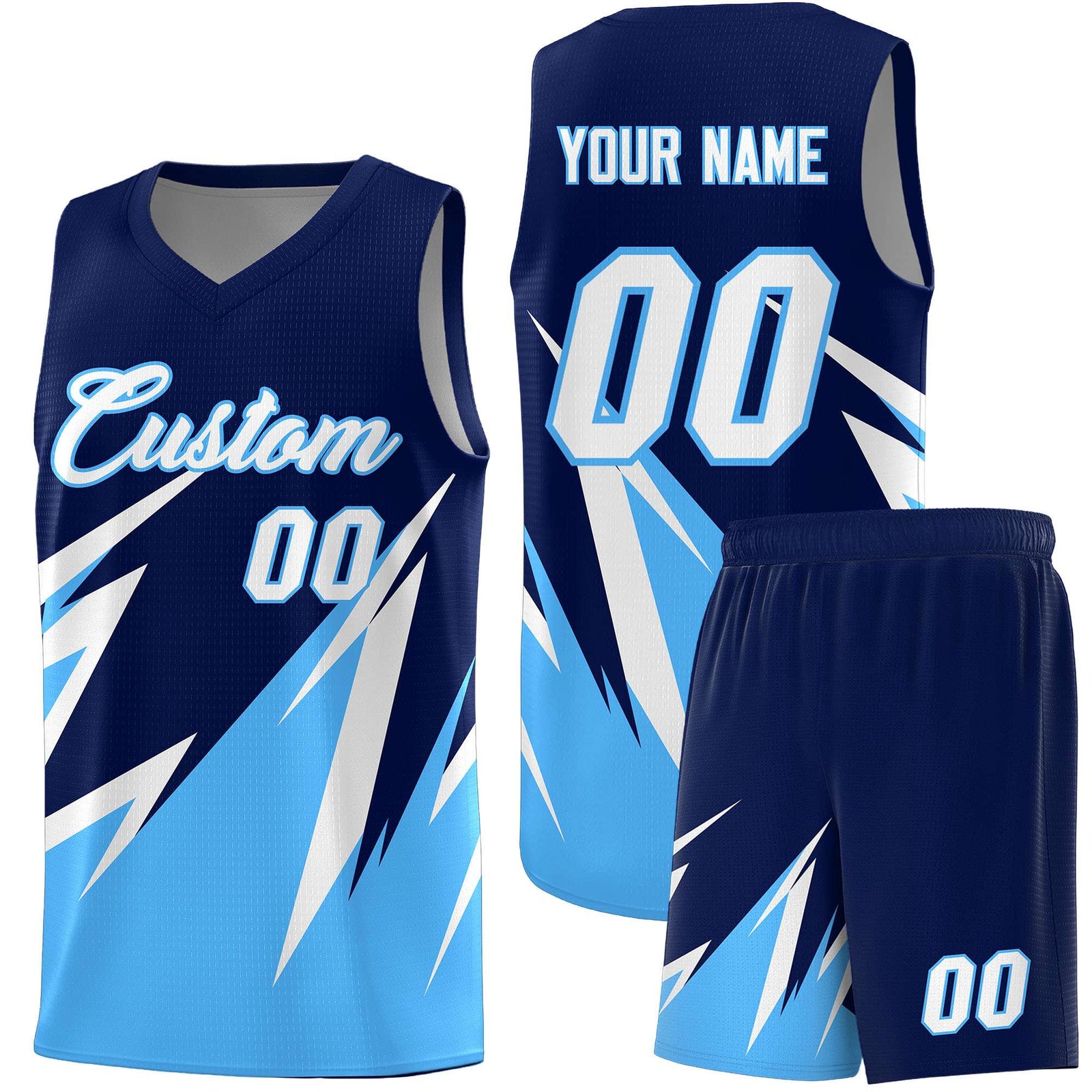 Custom Navy Abstract Mountain Pattern Sports Uniform Basketball Jersey