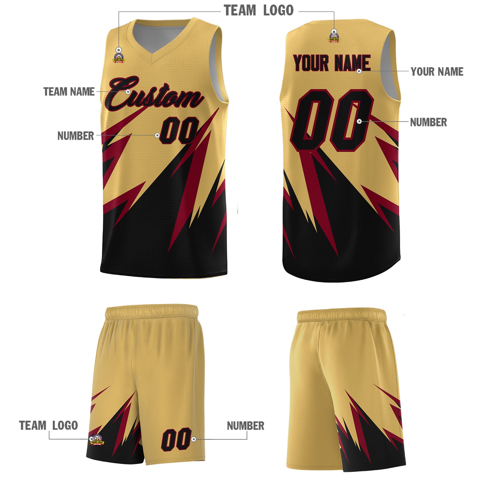 Custom Old Gold Abstract Mountain Pattern Sports Uniform Basketball Jersey