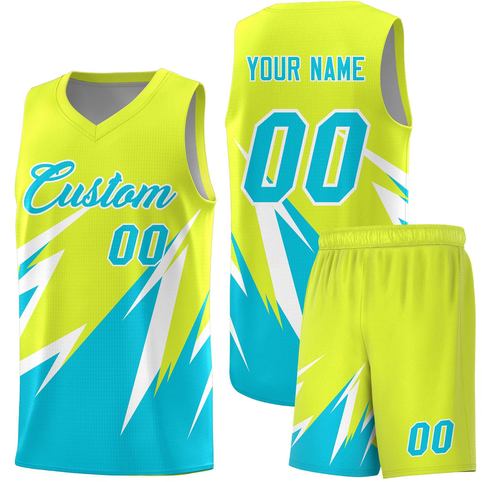 Custom Fluorescent Green Abstract Mountain Pattern Sports Uniform Basketball Jersey