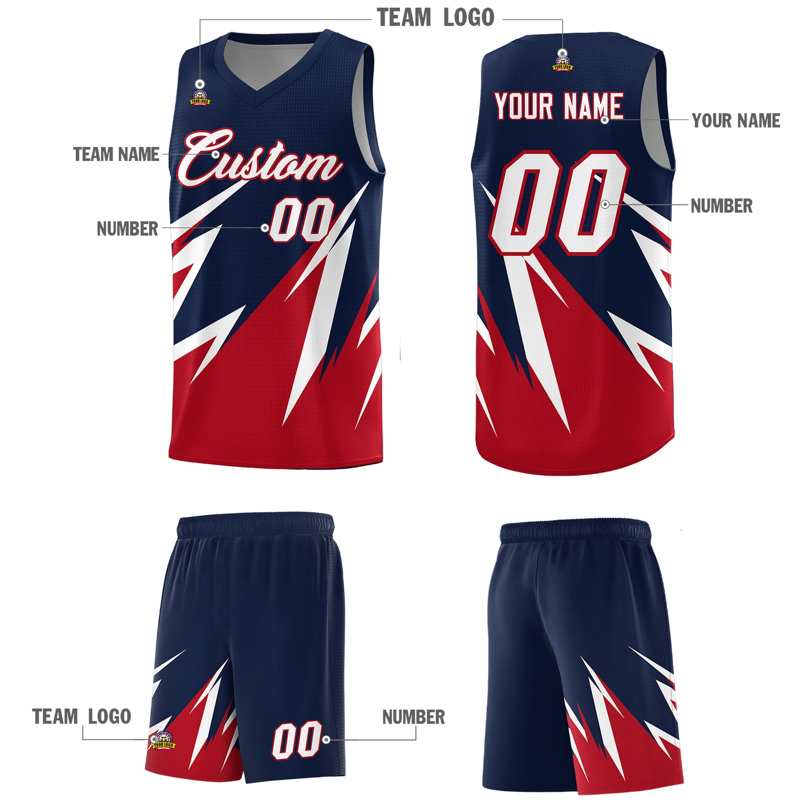 Custom Navy Abstract Mountain Pattern Sports Uniform Basketball Jersey