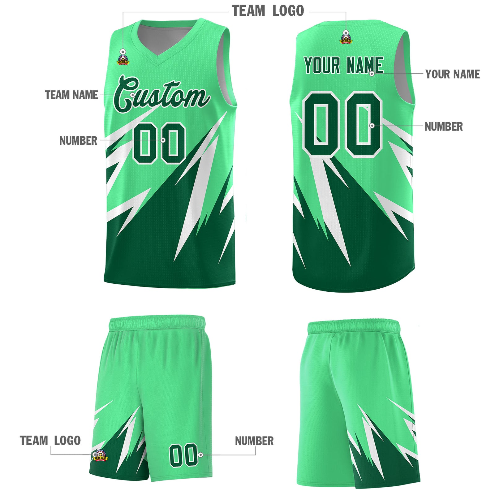 Custom Green Abstract Mountain Pattern Sports Uniform Basketball Jersey