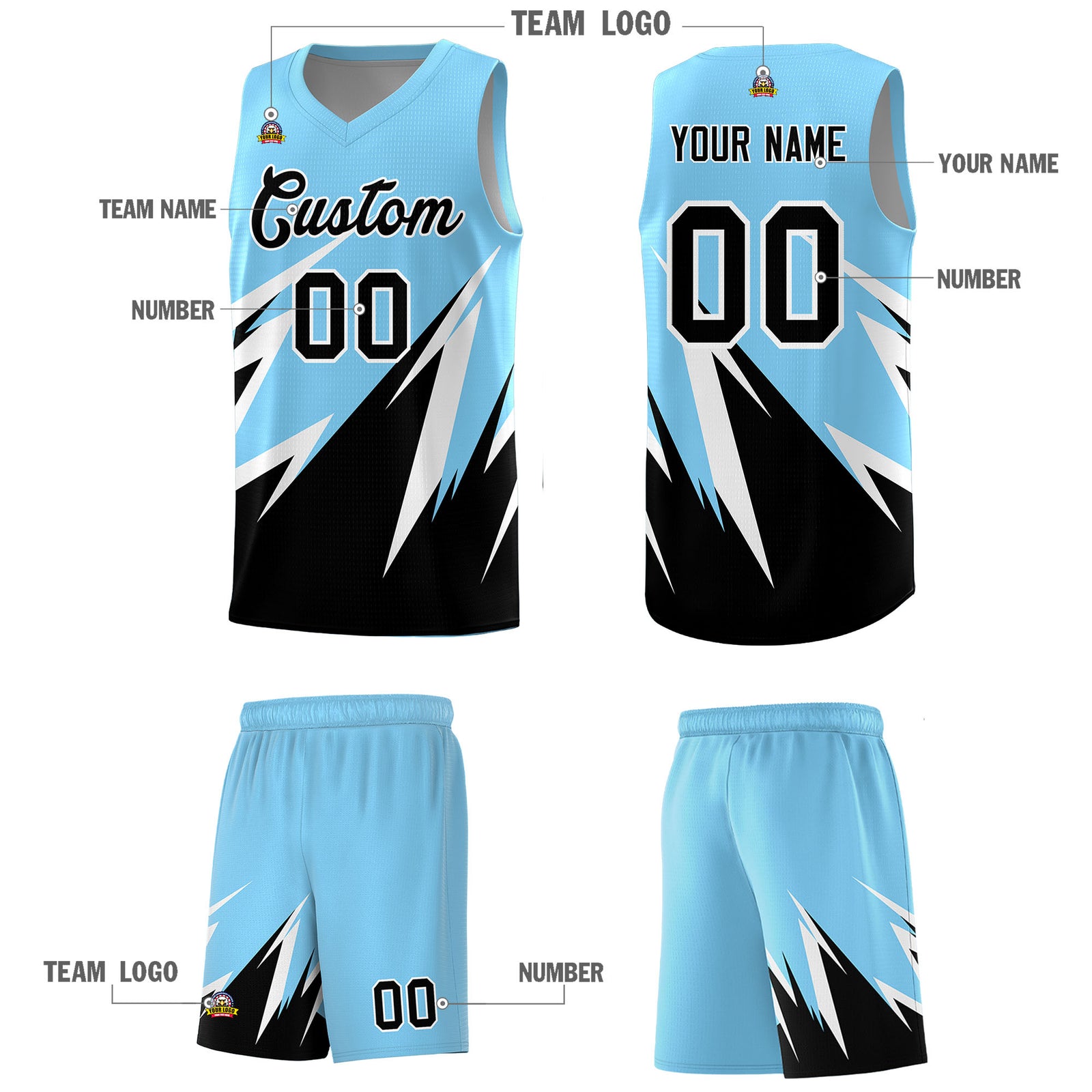 Custom Light Blue Abstract Mountain Pattern Sports Uniform Basketball Jersey