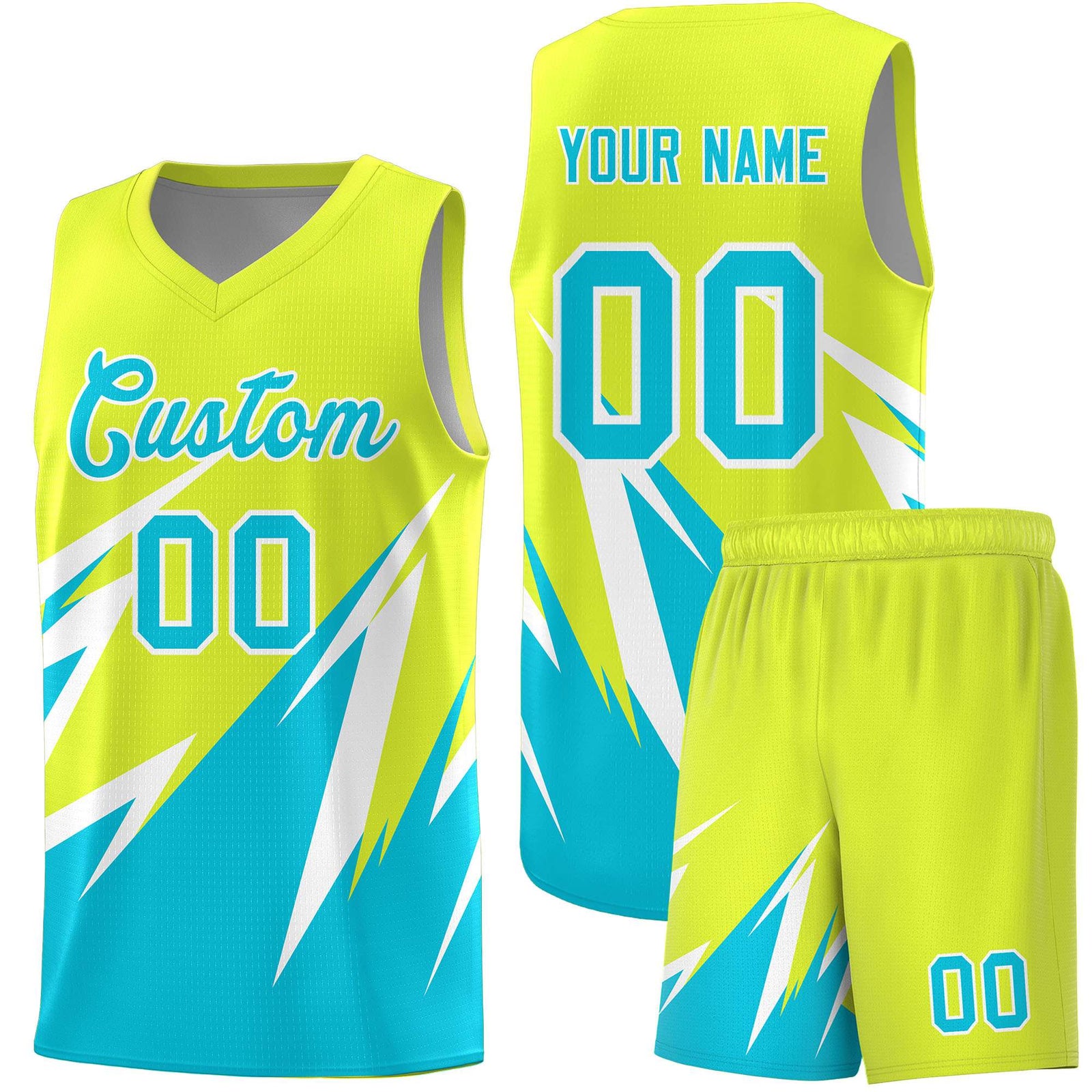 Custom Fluorescent Green Abstract Mountain Pattern Sports Uniform Basketball Jersey