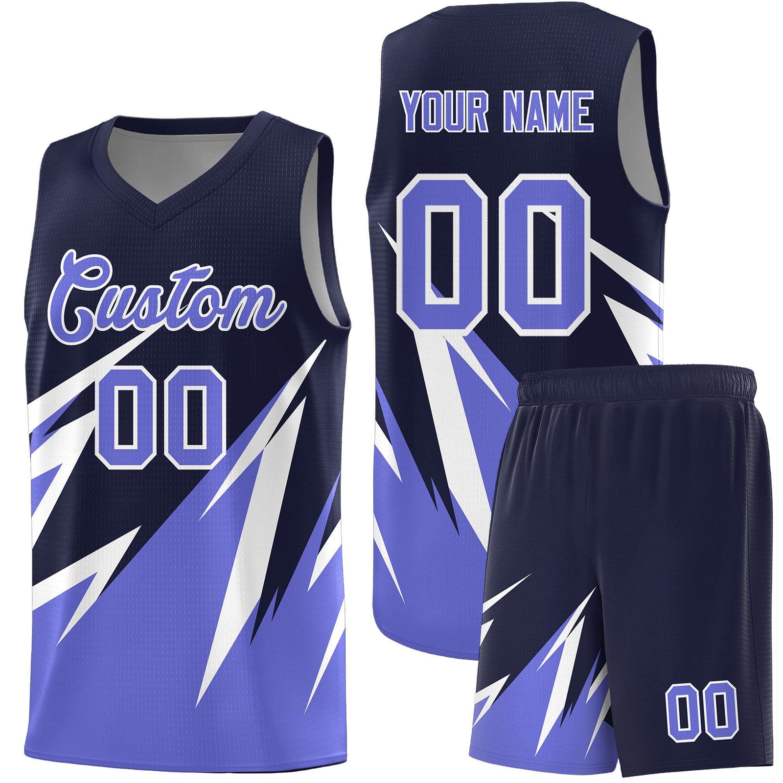 Custom Navy Abstract Mountain Pattern Sports Uniform Basketball Jersey
