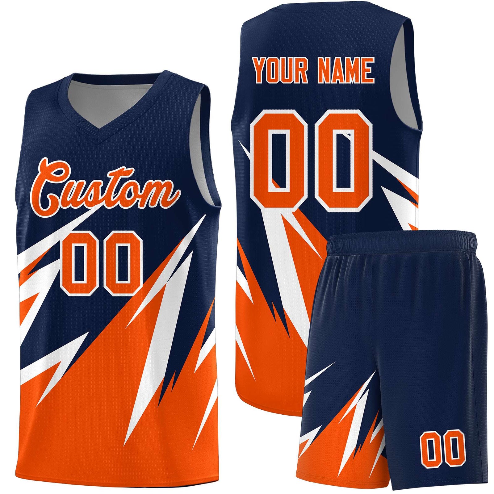 Custom Navy Abstract Mountain Pattern Sports Uniform Basketball Jersey