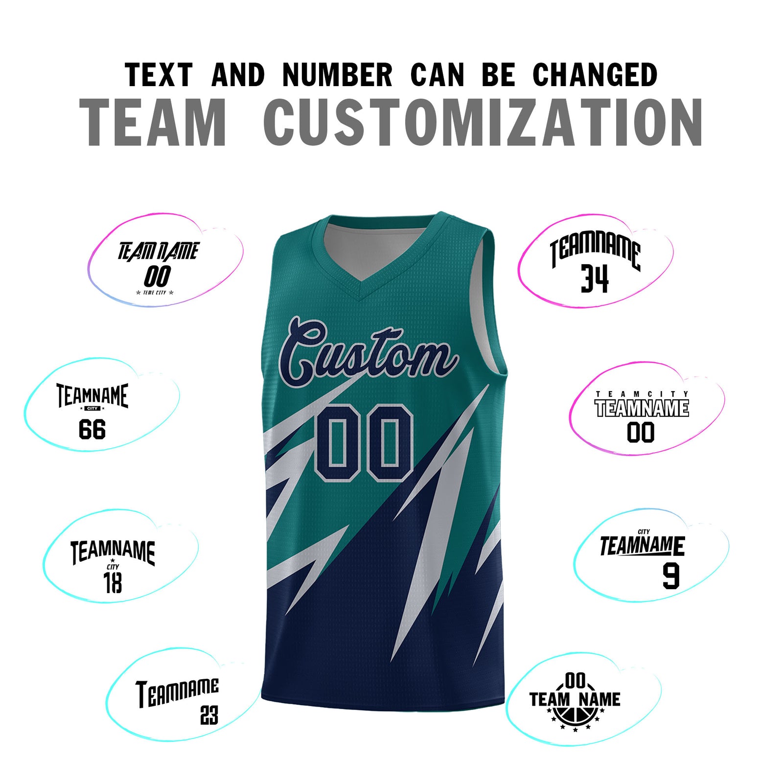 Custom Teal Abstract Mountain Pattern Sports Uniform Basketball Jersey