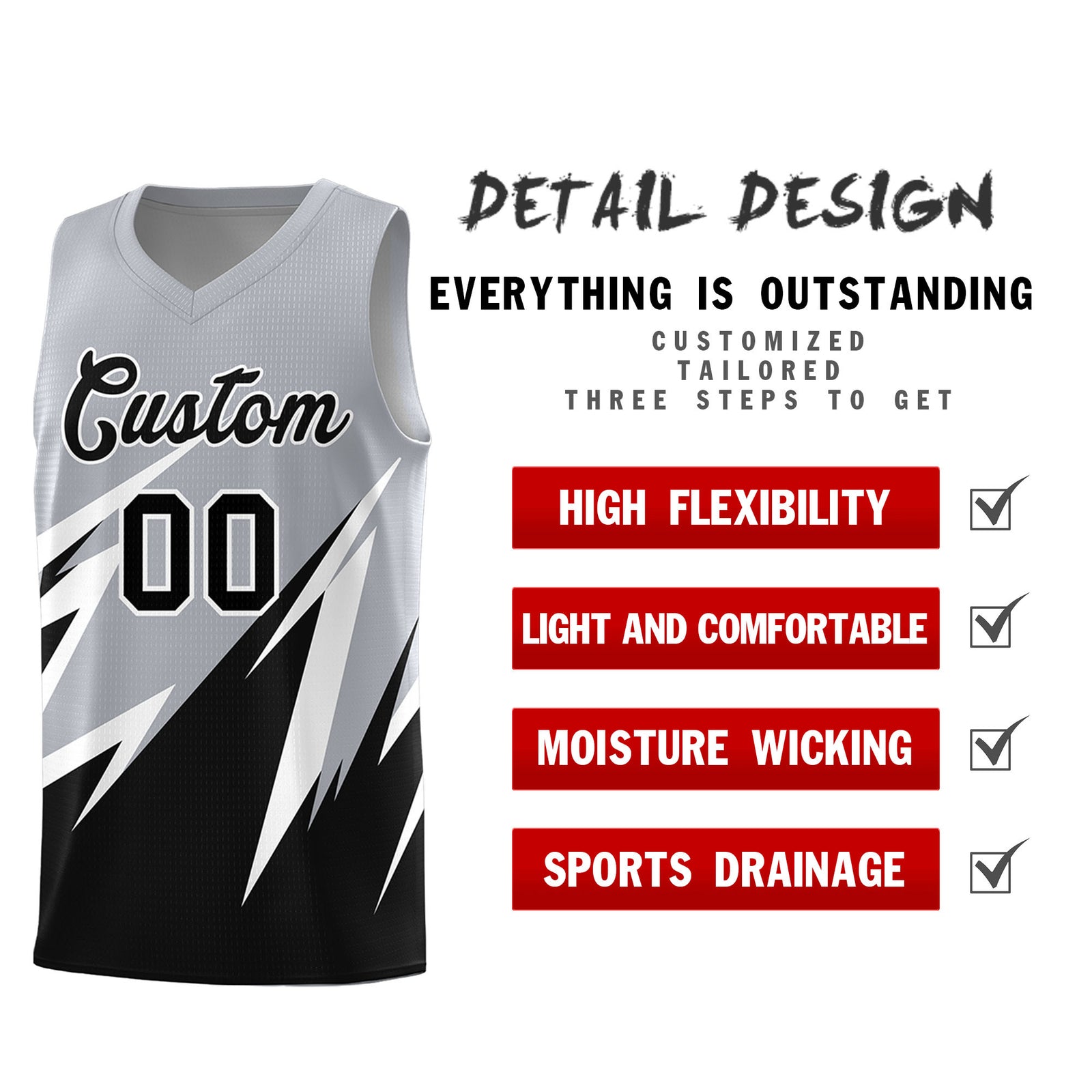 Custom Gray Abstract Mountain Pattern Sports Uniform Basketball Jersey