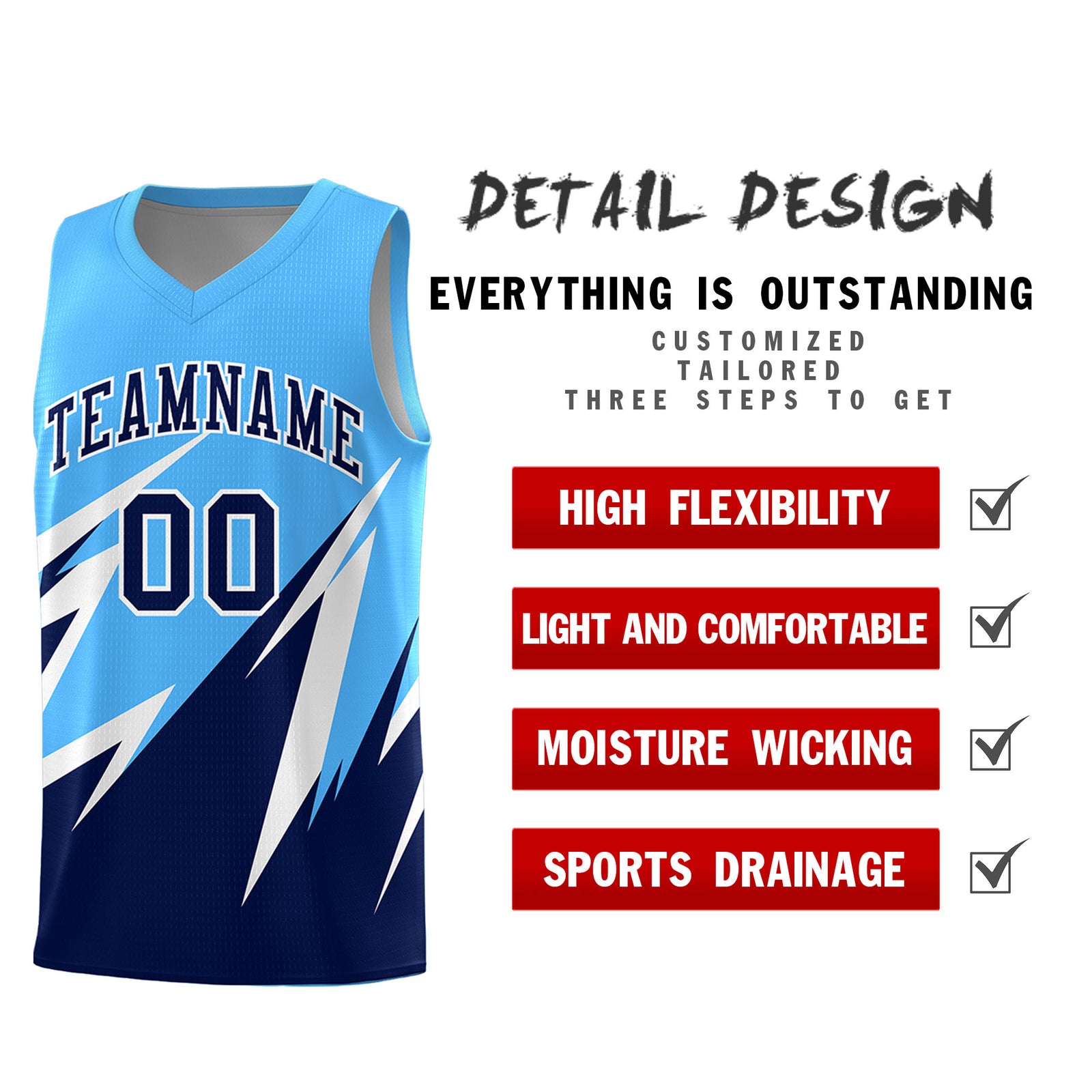 Custom Powder Blue Abstract Mountain Pattern Sports Uniform Basketball Jersey