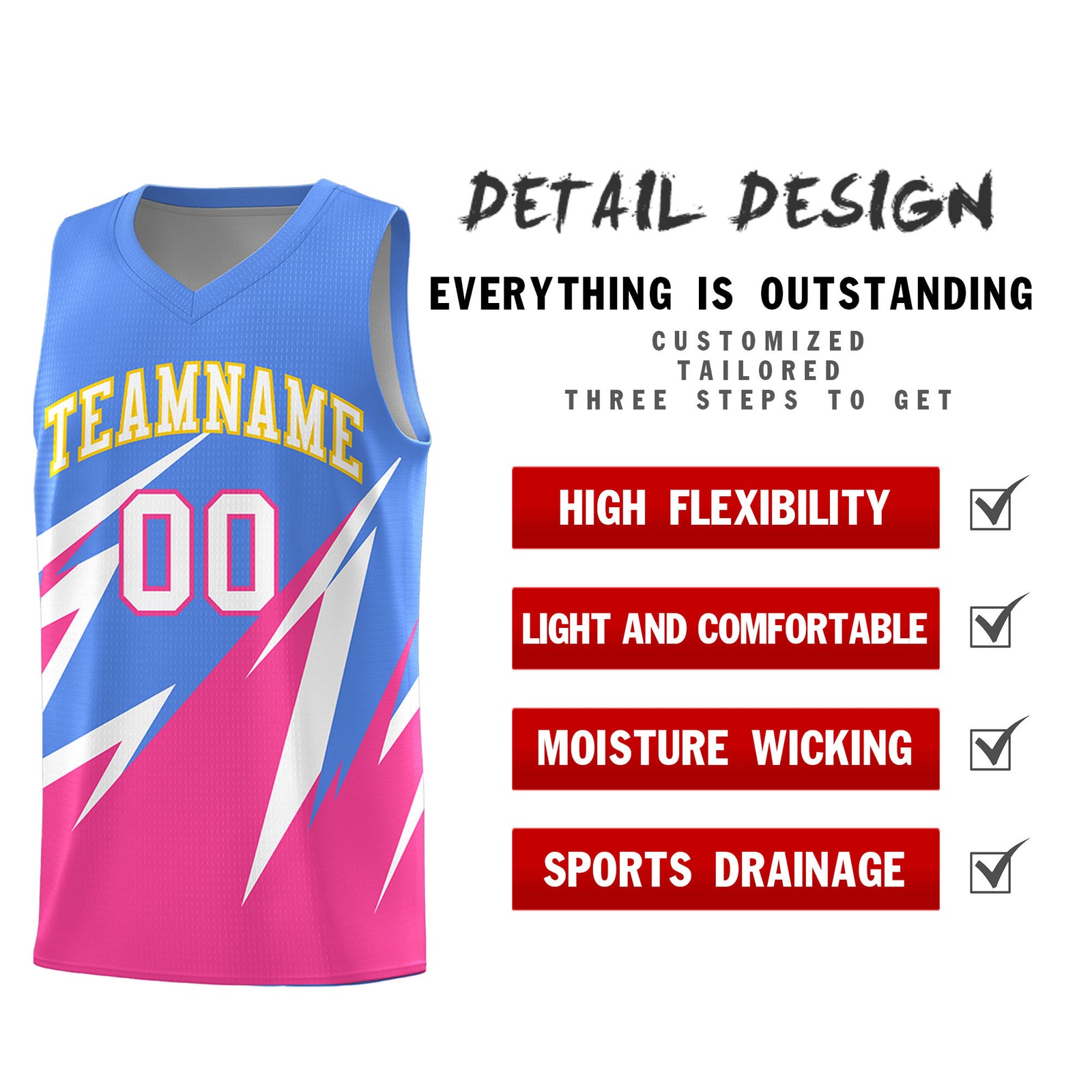 Custom Light Blue Abstract Mountain Pattern Sports Uniform Basketball Jersey