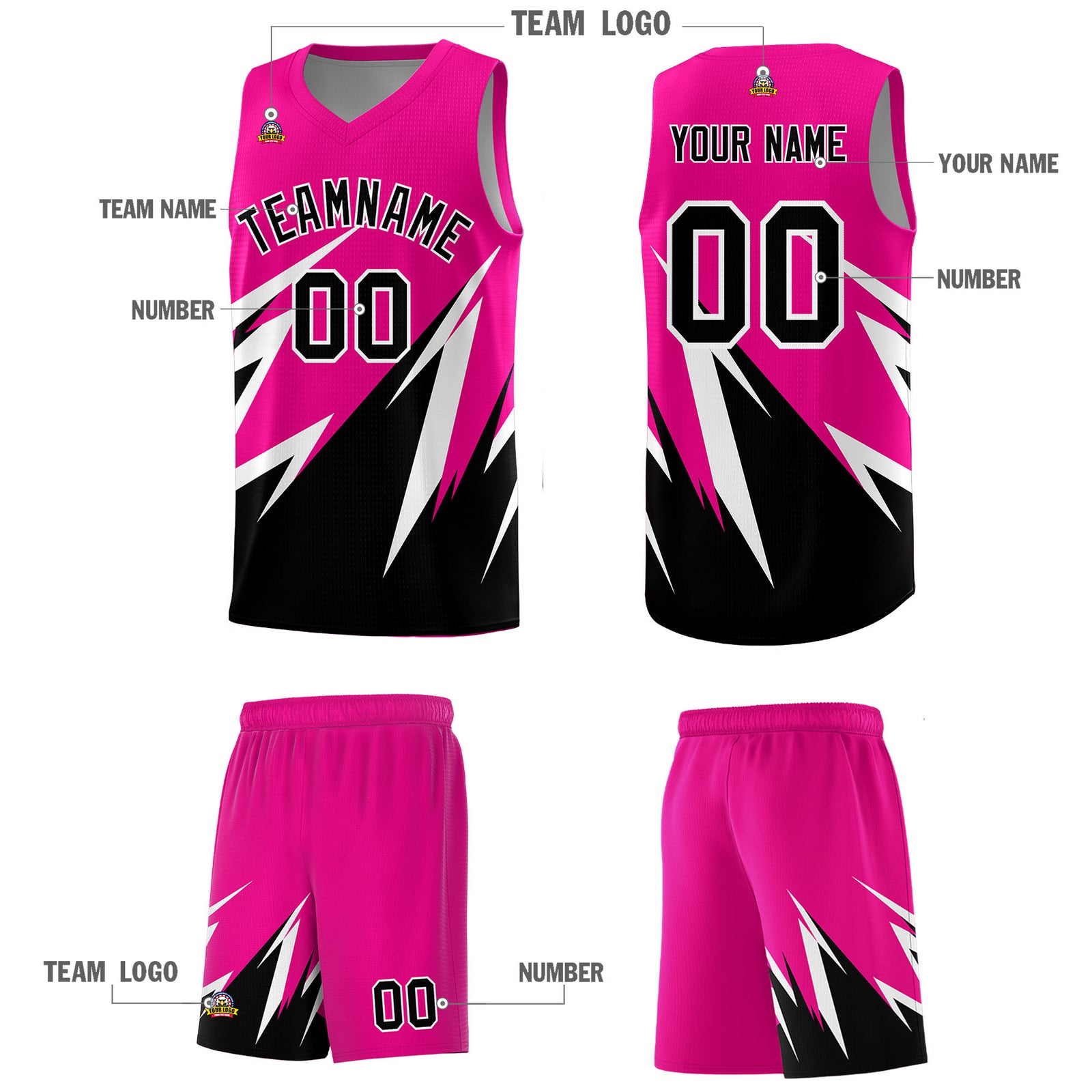 Custom Pink Abstract Mountain Pattern Sports Uniform Basketball Jersey