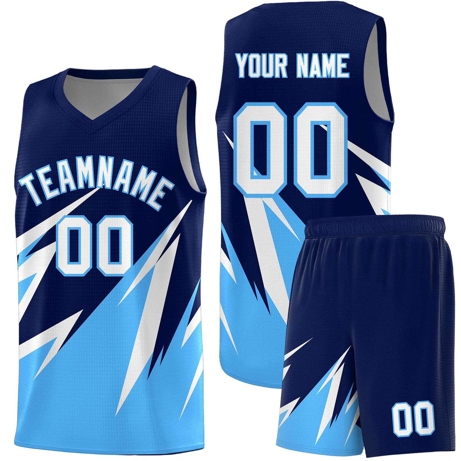 Custom Navy Abstract Mountain Pattern Sports Uniform Basketball Jersey