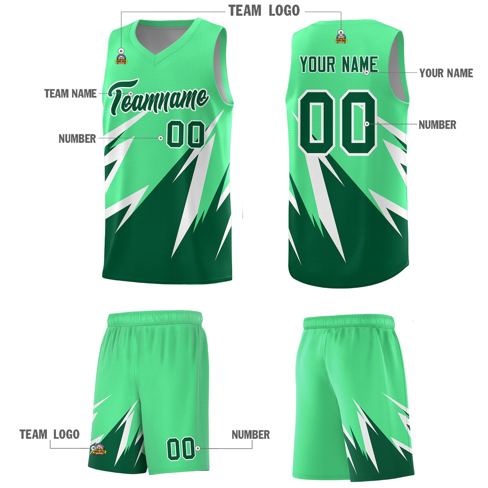 Custom Green Abstract Mountain Pattern Sports Uniform Basketball Jersey