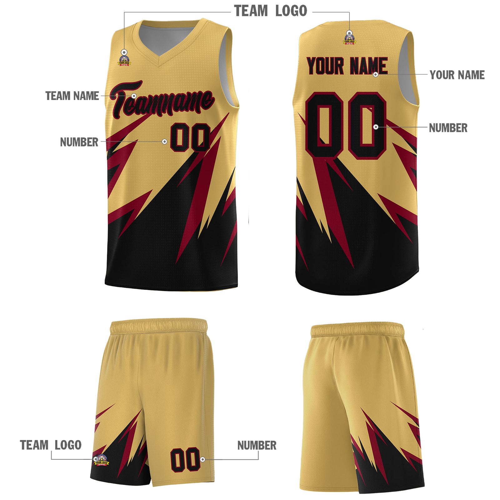 Custom Old Gold Abstract Mountain Pattern Sports Uniform Basketball Jersey