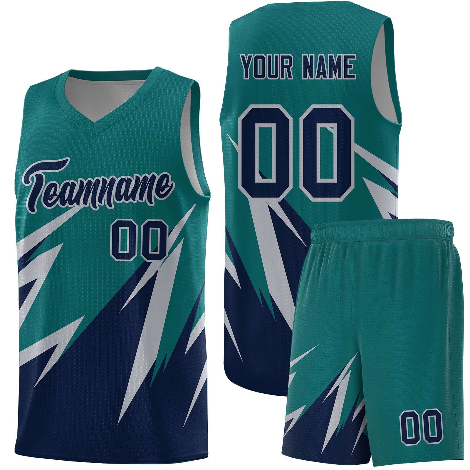 Custom Teal Abstract Mountain Pattern Sports Uniform Basketball Jersey