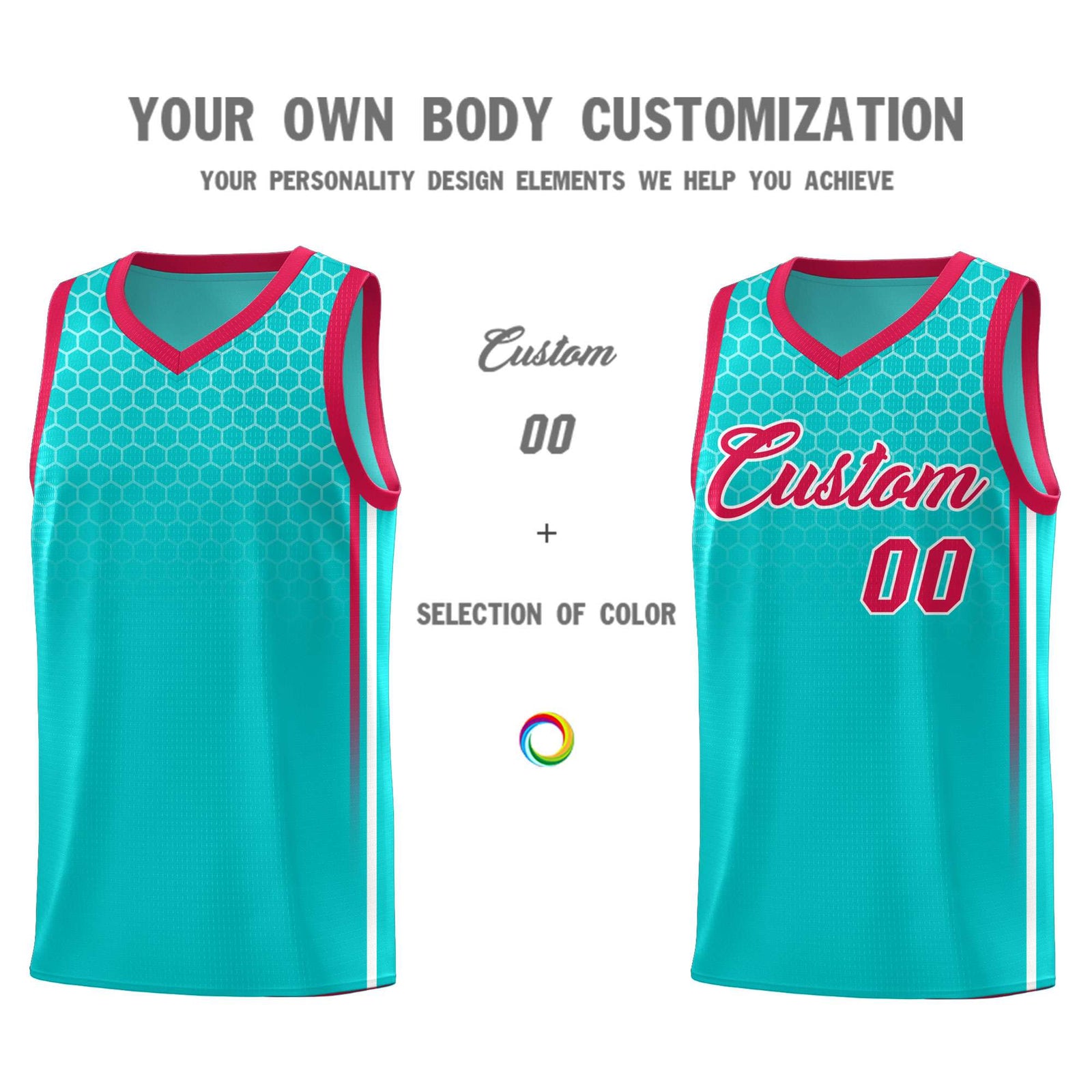 Custom Aqua Personalized Honeycomb Pattern Sports Uniform Basketball Jersey