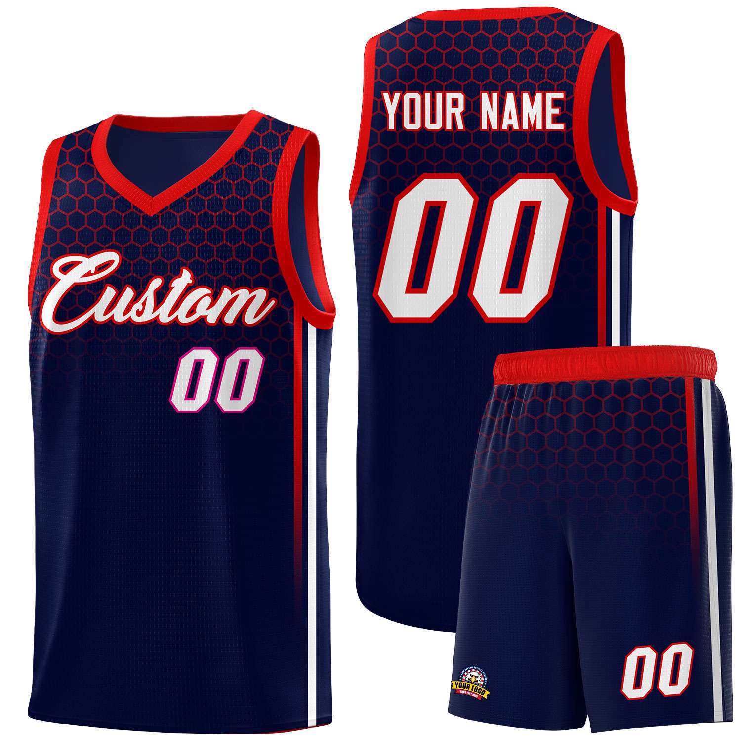 Custom Navy Personalized Honeycomb Pattern Sports Uniform Basketball Jersey