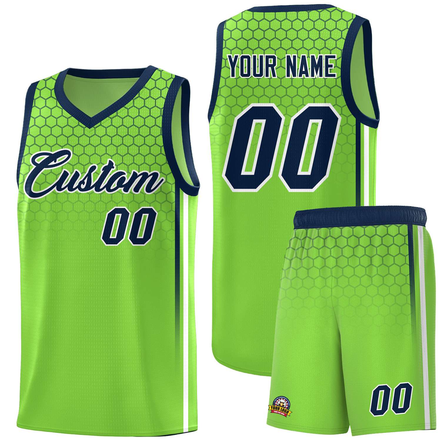 Custom Green Personalized Honeycomb Pattern Sports Uniform Basketball Jersey