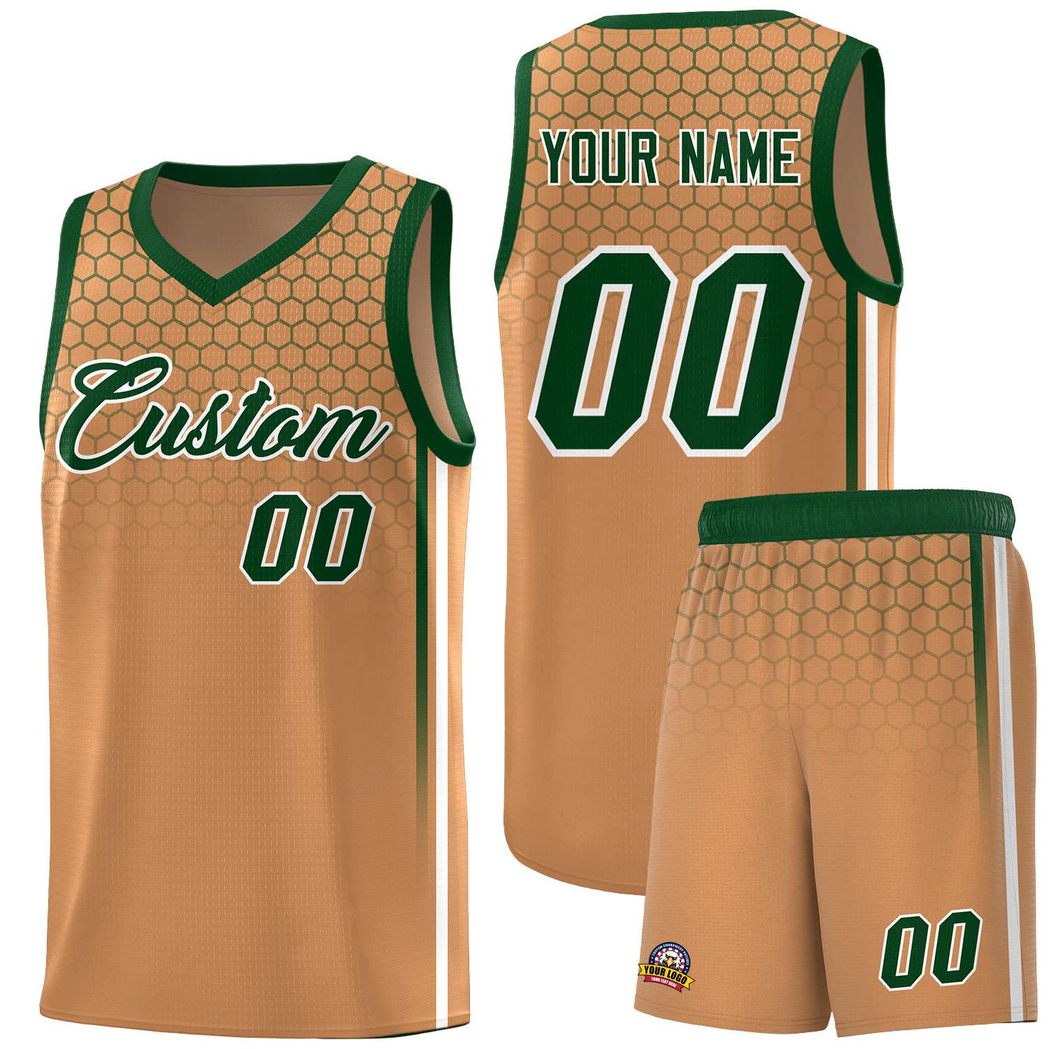 Custom Light Brown Personalized Honeycomb Pattern Sports Uniform Basketball Jersey