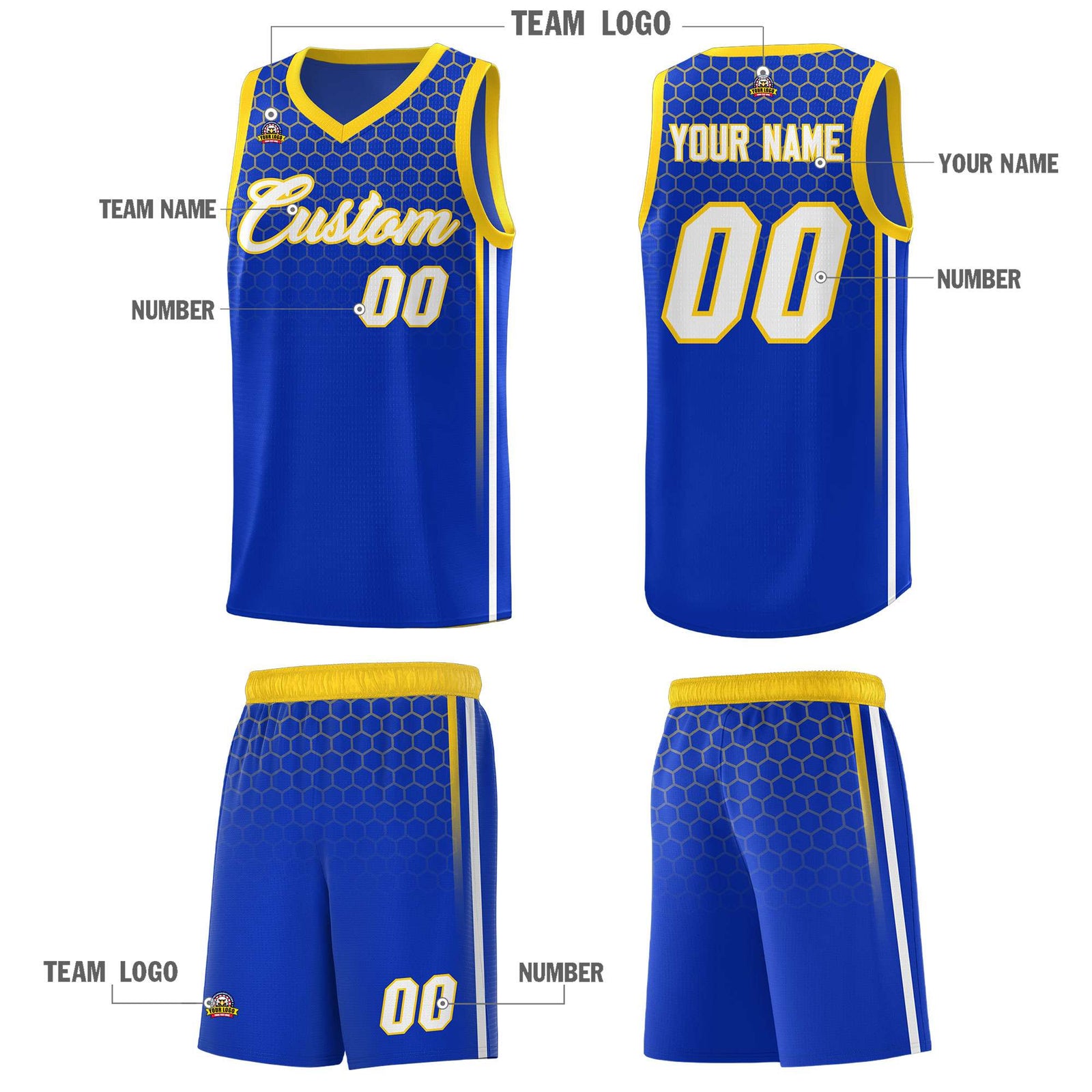 Custom Royal Personalized Honeycomb Pattern Sports Uniform Basketball Jersey