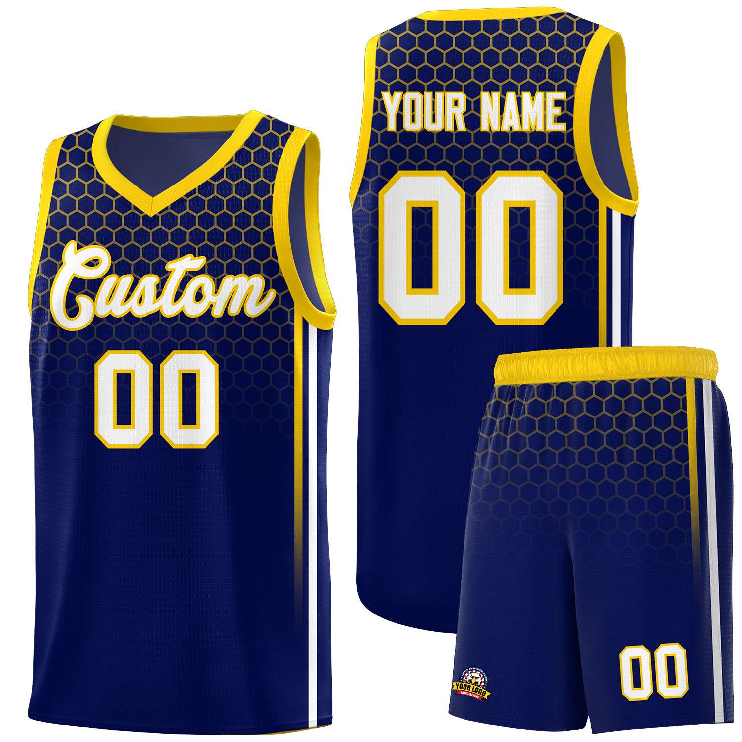 Custom Navy Personalized Honeycomb Pattern Sports Uniform Basketball Jersey
