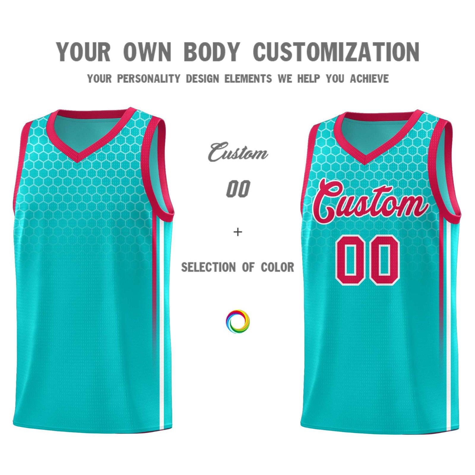 Custom Aqua Personalized Honeycomb Pattern Sports Uniform Basketball Jersey