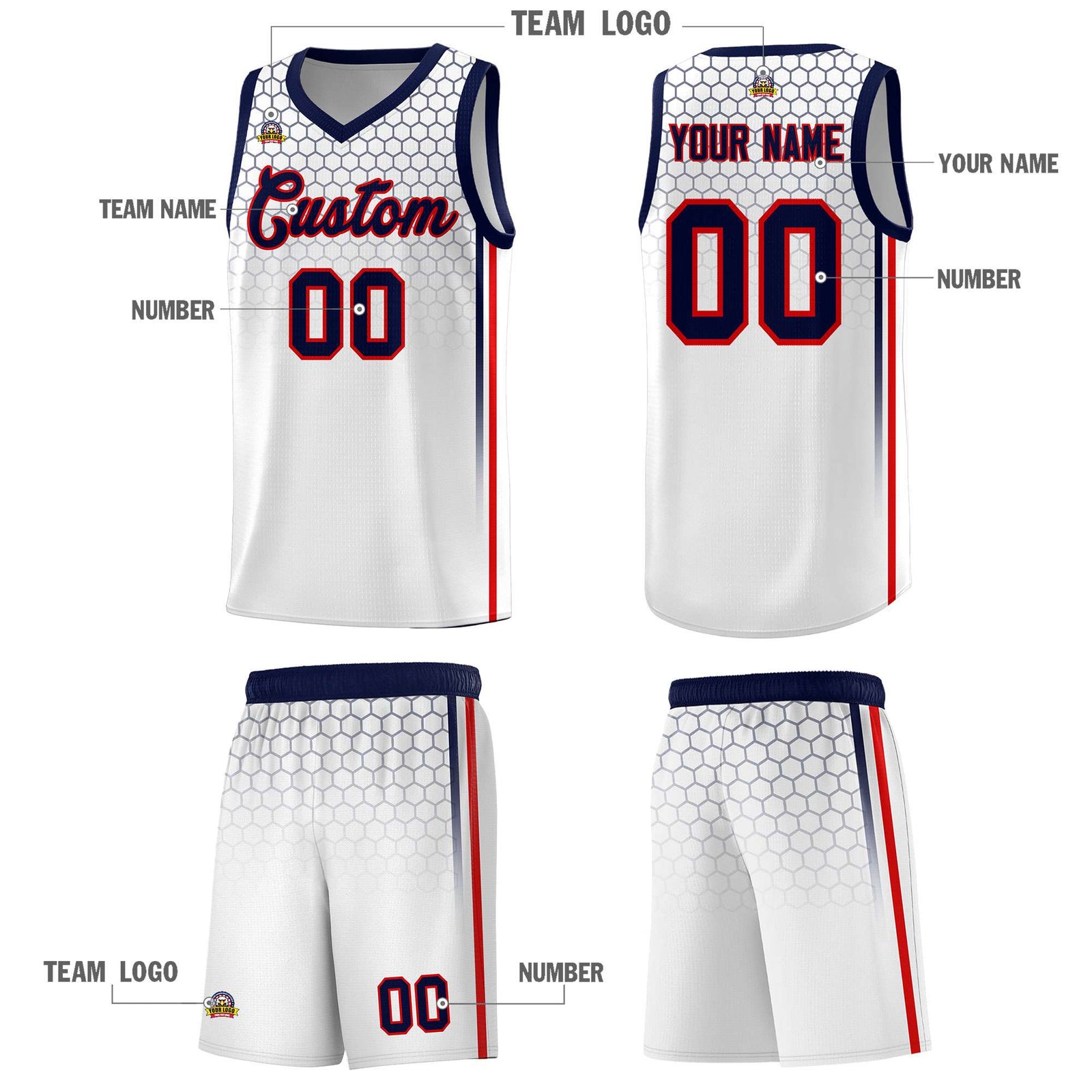 Custom White Personalized Honeycomb Pattern Sports Uniform Basketball Jersey